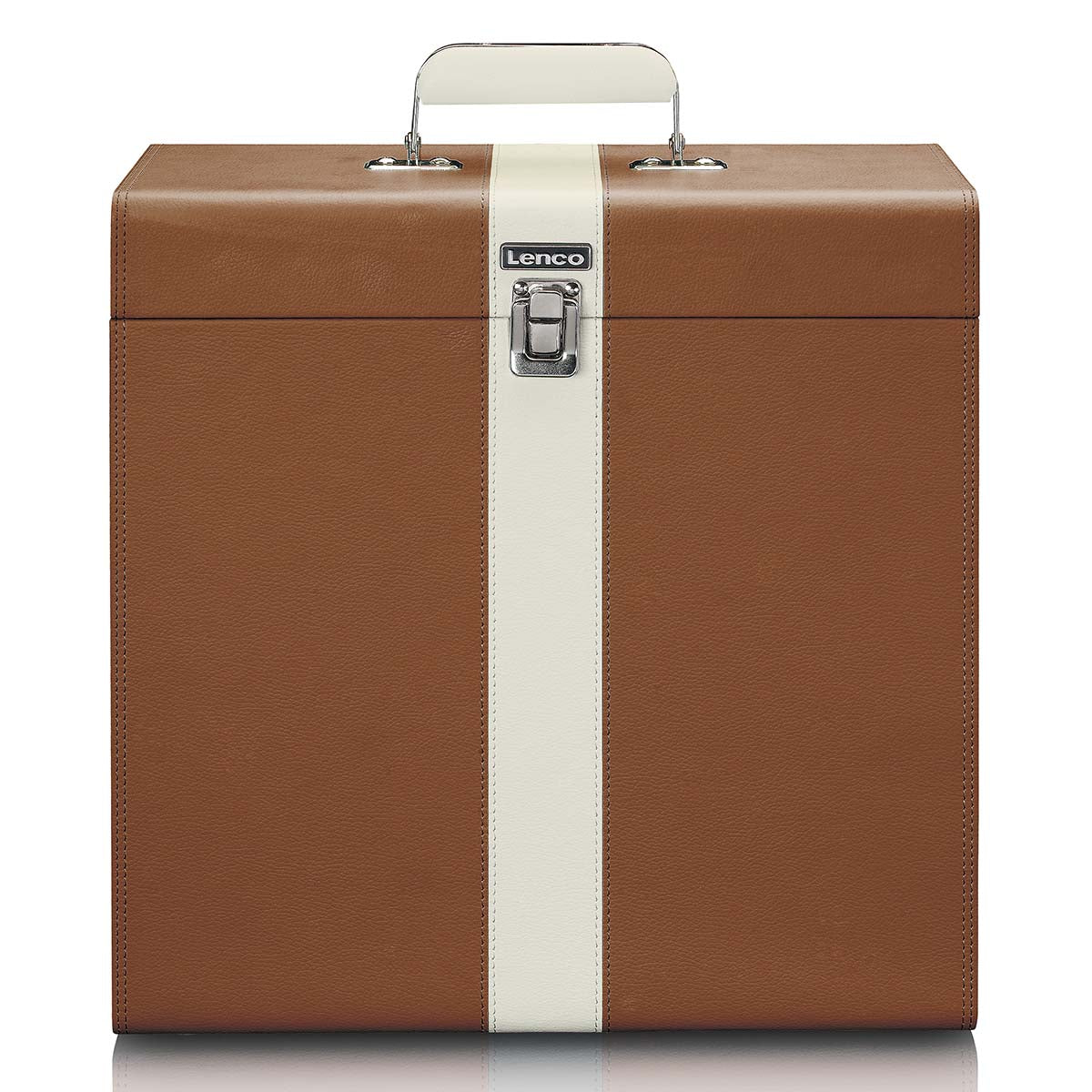 Tragekoffer für max. 30 Schallplatten Braun / Weiß
