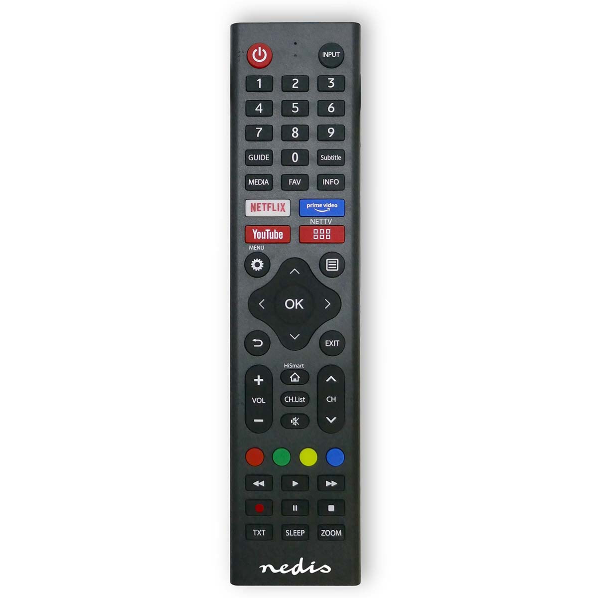 Ersatz Fernbedienung | Passend für: Hi-Sense | Vorprogrammiert | 1 Gerät | Amazon Prime / Disney + Button / Netflix Button / Rakuten TV Button | Infrarot | Schwarz