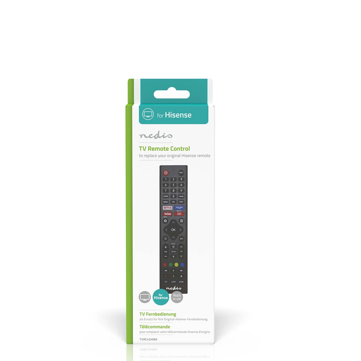 Ersatz Fernbedienung | Passend für: Hi-Sense | Vorprogrammiert | 1 Gerät | Amazon Prime / Disney + Button / Netflix Button / Rakuten TV Button | Infrarot | Schwarz