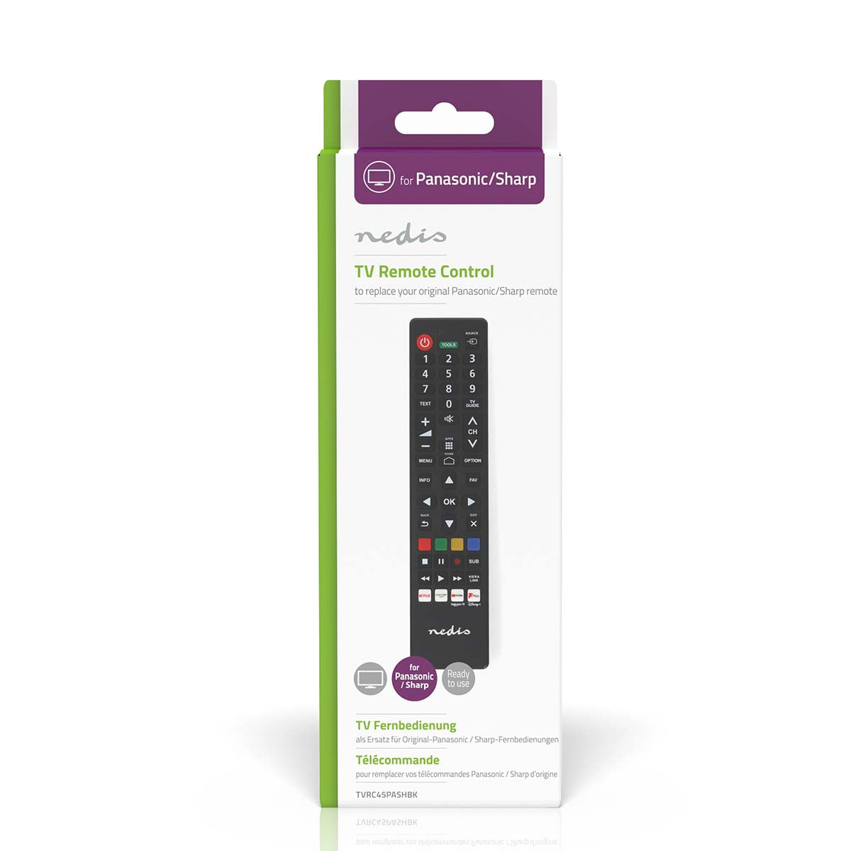 Ersatz Fernbedienung | Passend für: Panasonic / Sharp | Vorprogrammiert | 1 Gerät | Amazon Prime / Disney + Button / Netflix Button / Rakuten TV Button / Youtube Button | Infrarot | Schwarz