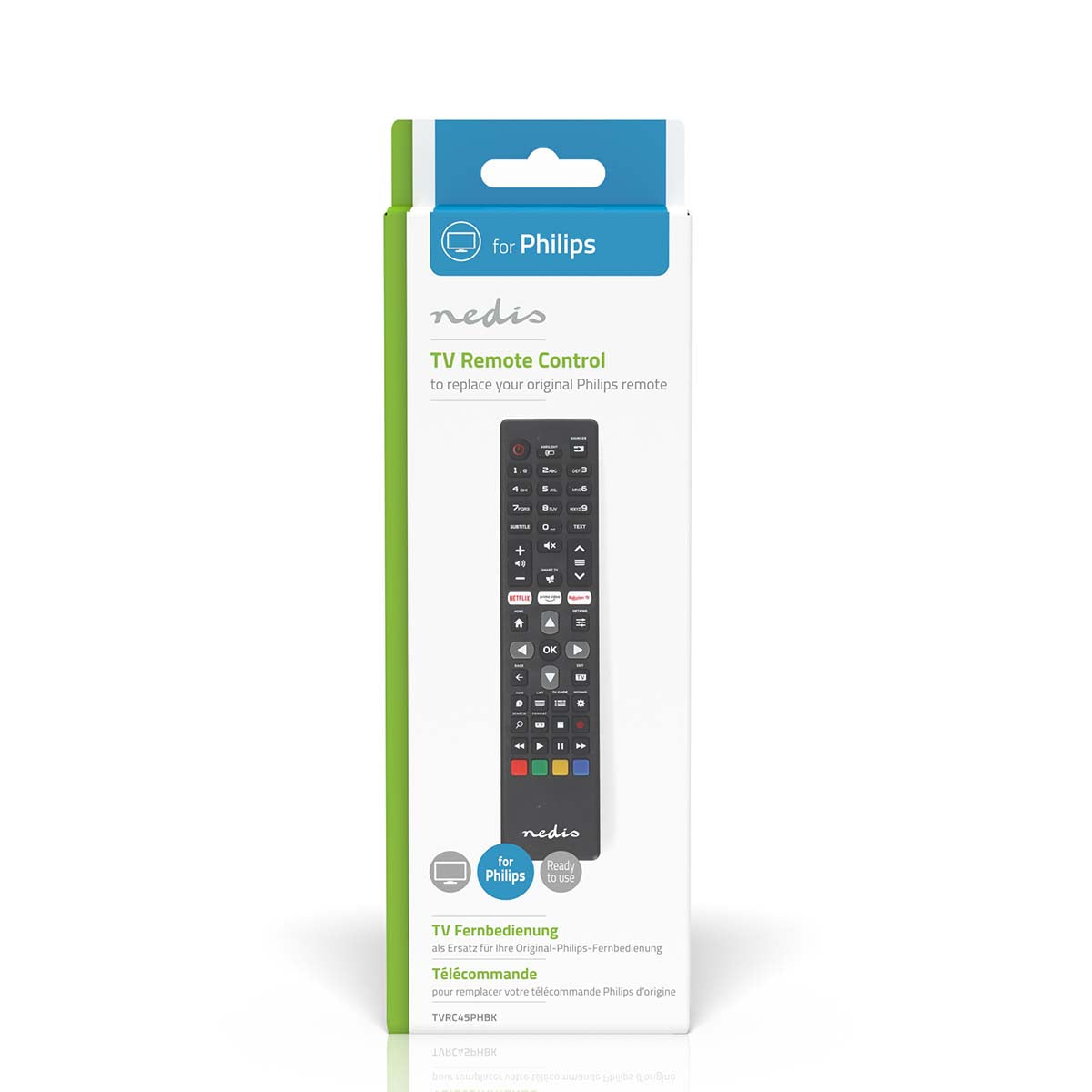 Ersatz Fernbedienung | Passend für: Philips | Vorprogrammiert | 1 Gerät | Amazon Prime / Netflix Button / Rakuten TV Button / Smart Hub Button | Infrarot | Schwarz