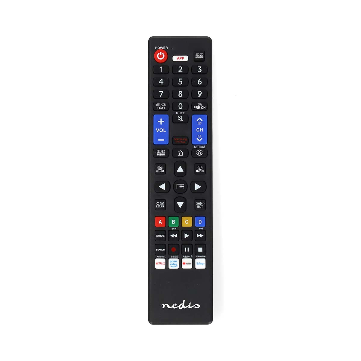 Ersatz Fernbedienung | Passend für: Samsung | Vorprogrammiert | 1 Gerät | Amazon Prime / Disney + Button / Netflix Button / Smart home Button / Youtube Button | Infrarot | Schwarz
