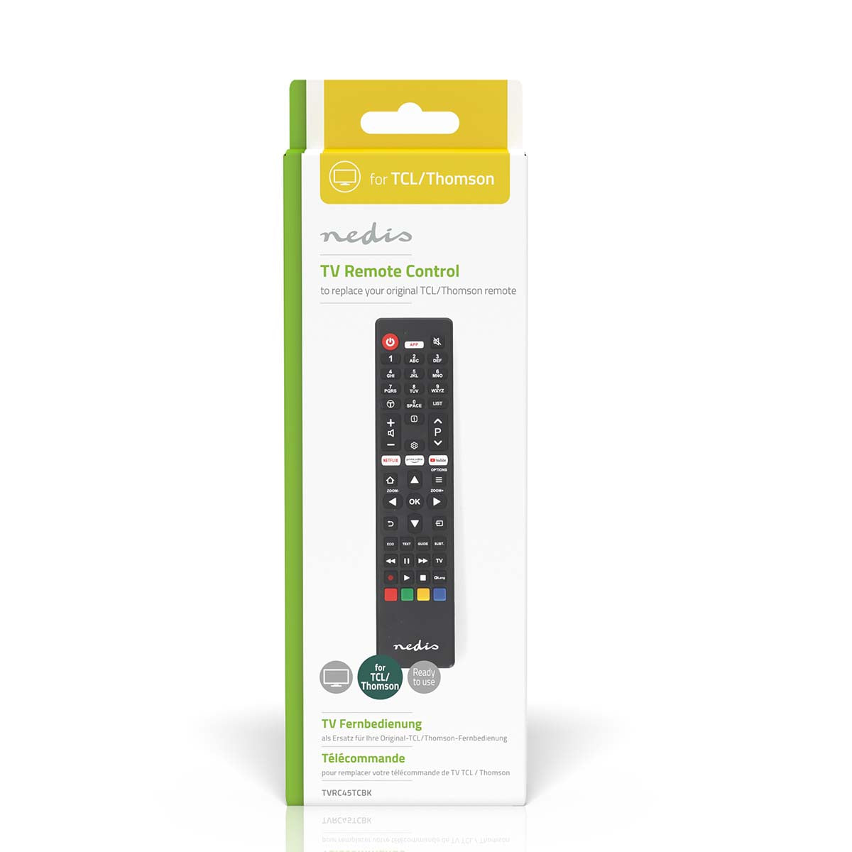 Ersatz Fernbedienung | Passend für: TCL/Thomson | Fest | 1 Gerät | Amazon Prime / Netflix Button / Youtube Button | Infrarot | Schwarz