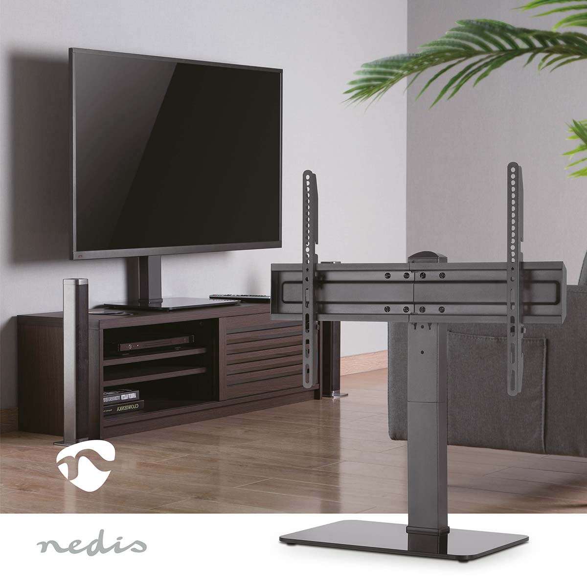 Fester TV-Ständer | 37 - 70 " | maximal unterstützes Bildschirmgewicht: 40 kg | Einstellbare voreingestellte Höhen | Gehärtetes Glas / Stahl | Schwarz