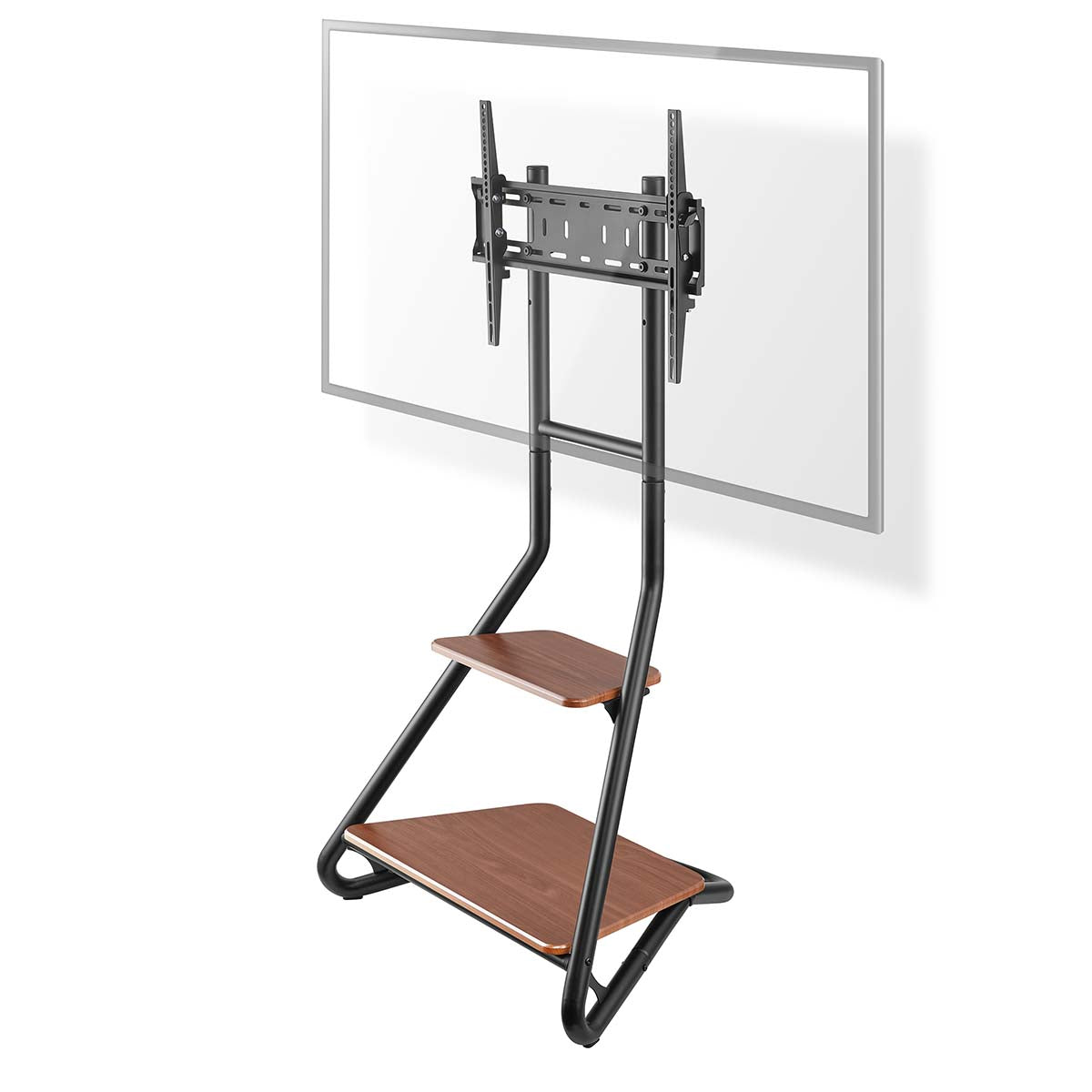 TV Bodenständer | 37 - 75 " | maximal unterstützes Bildschirmgewicht: 40 kg | Bauhaus Design | Einstellbare voreingestellte Höhen | MDF / Stahl | Braun / Schwarz