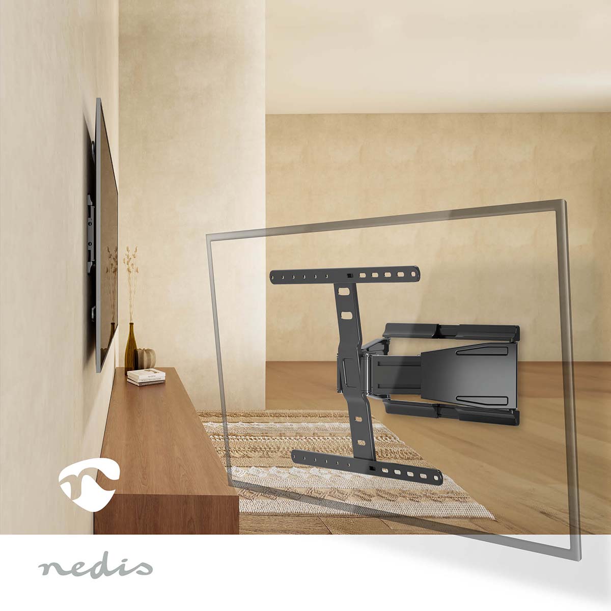Vollbewegliche-TV-Wandhalterung | 43 - 90 " | maximal unterstützes Bildschirmgewicht: 50 kg | kippbar | drehbar | Minimaler Wandabstand: 19.6 mm | 2 Drehpunkt(e) | ABS / Metall | Schwarz