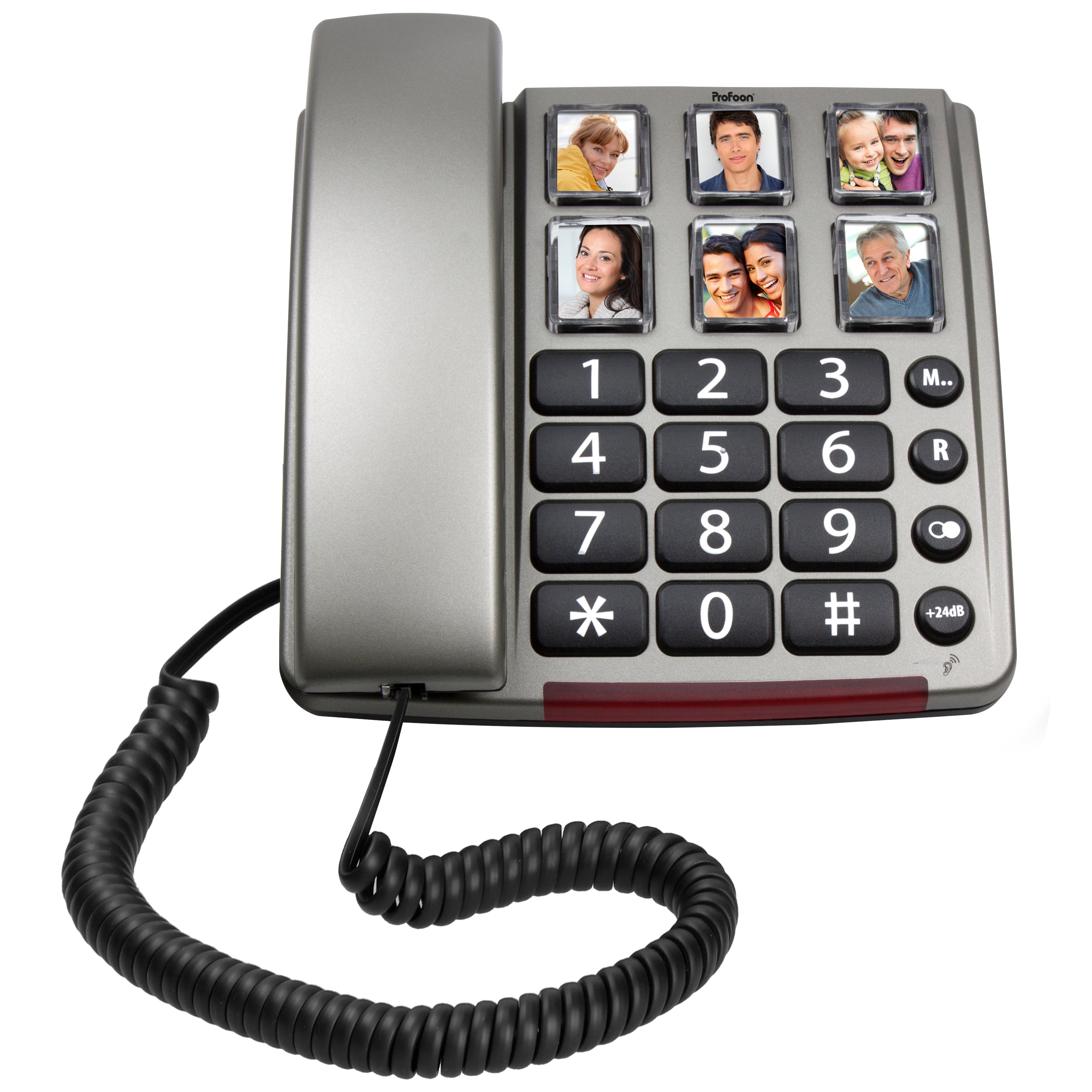 Desk phone with large photo buttons and numbers Black