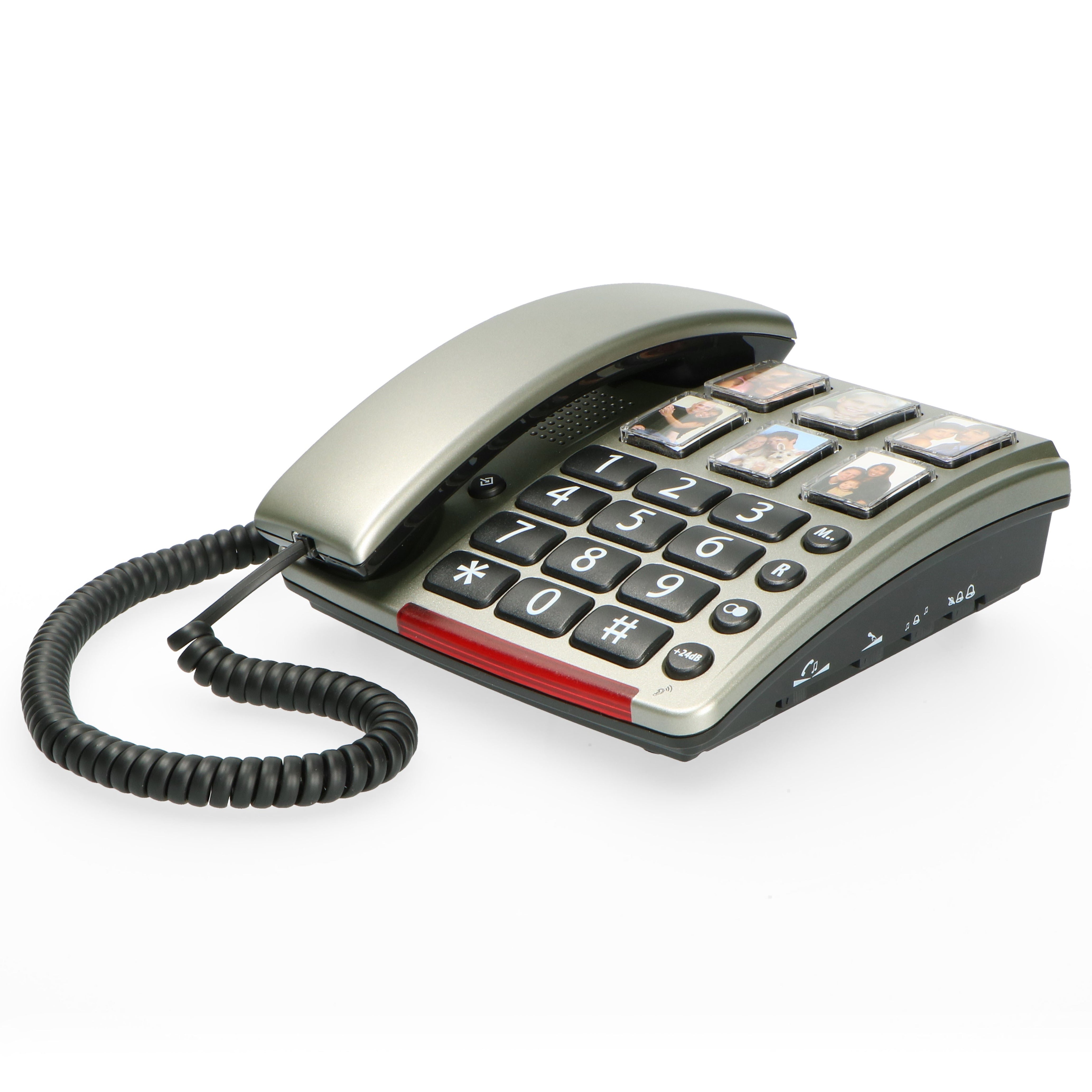 Desk phone with large photo buttons and numbers Black