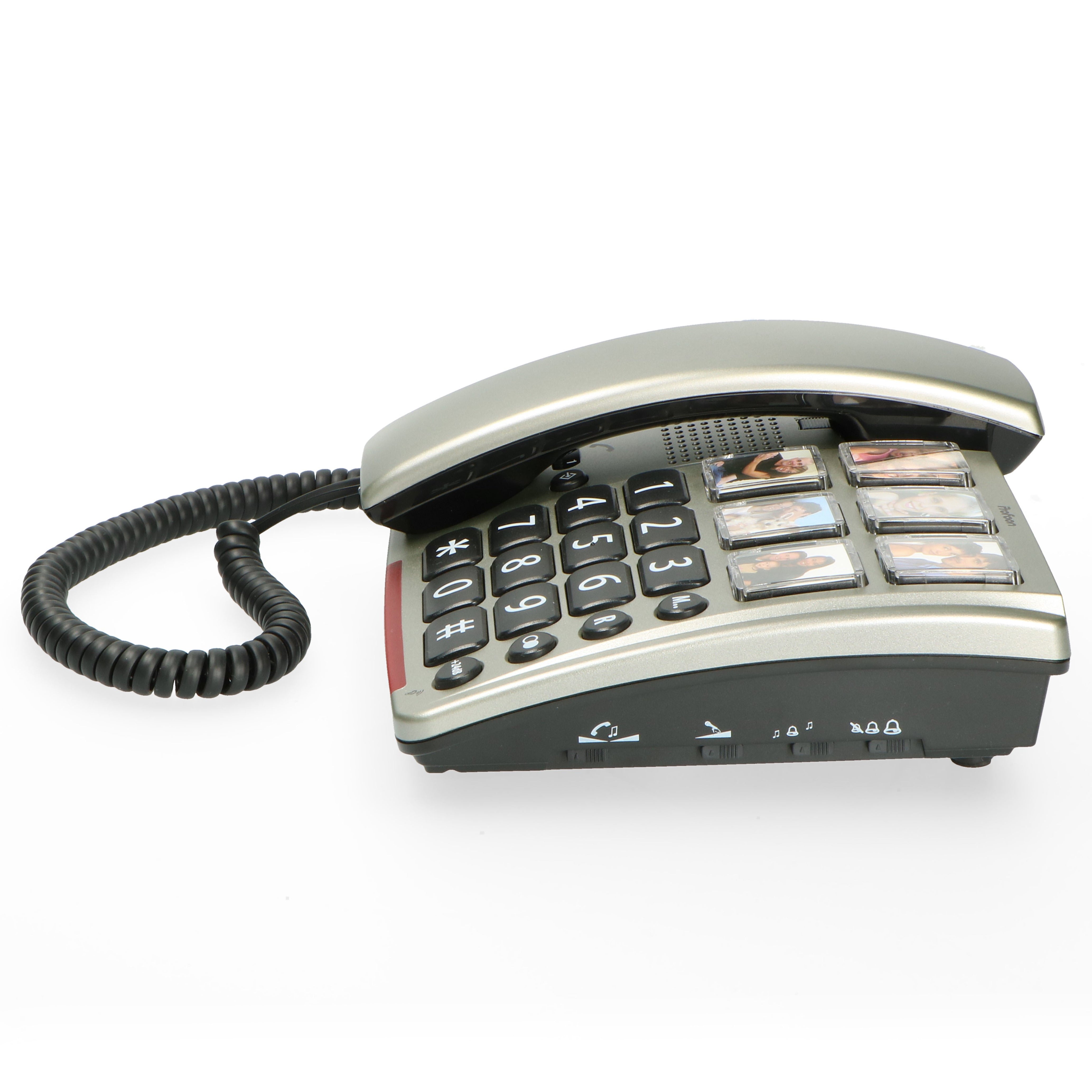 Desk phone with large photo buttons and numbers Black