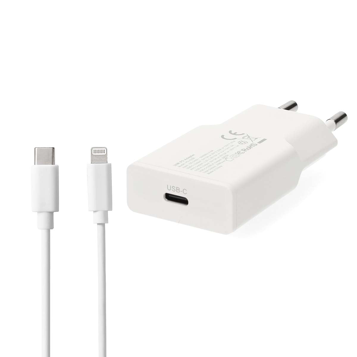 Netzladegerät | 20 W | GaN | PD3.0 | Schnellladefunktion | 1.67 A / 2.22 A / 3.0 A | Anzahl der Ausgänge: 1 | USB-C™ | Lightning 8-Pin (Lose) Kabel | 1.00 m | Automatische Spannungswahl | Weiss