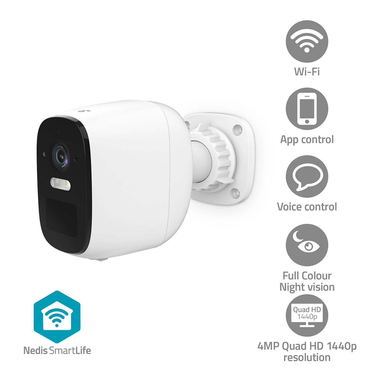 SmartLife Außenkamera | Wi-Fi | Spotlight | 4MP Quad HD 1440p / 2560x1440 | Pan tilt | IP66 | Max. Batterie-Lebensdauer: 10 Monate | Cloud Storage (optional) / microSD (not enthalten) | 5 V DC | mit Bewegungssensor | Nachtsicht | Weiss