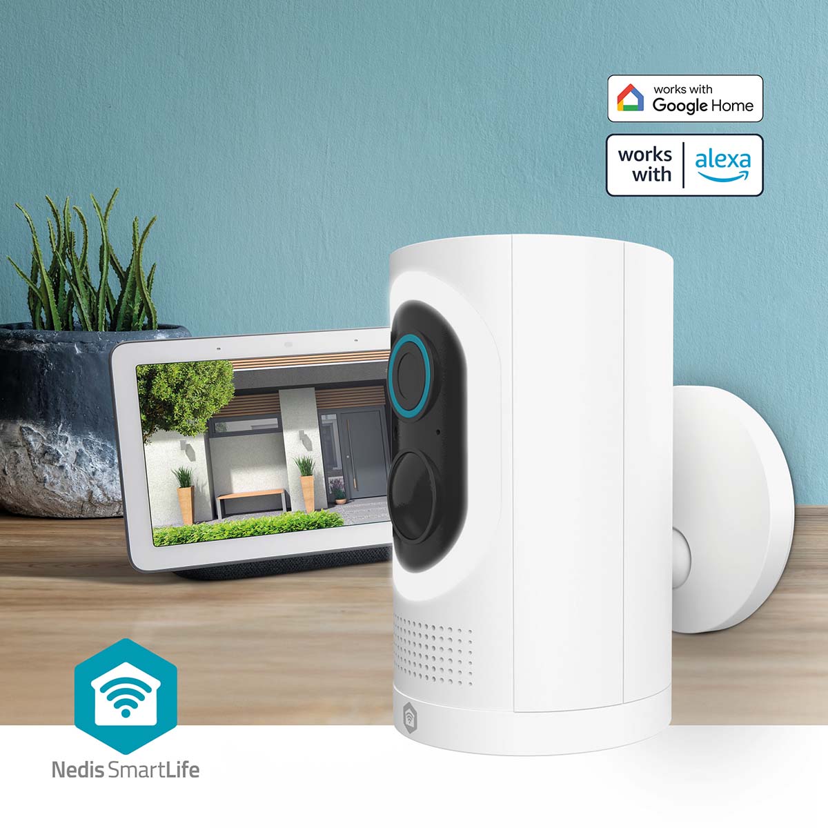 SmartLife Außenkamera | Wi-Fi | Spotlight | 3MP Full HD 1296p | IP65 | Max. Batterie-Lebensdauer: 6 Monate | Cloud Storage (optional) / microSD (not enthalten) | 5 V DC | mit Bewegungssensor | Nachtsicht | Weiss