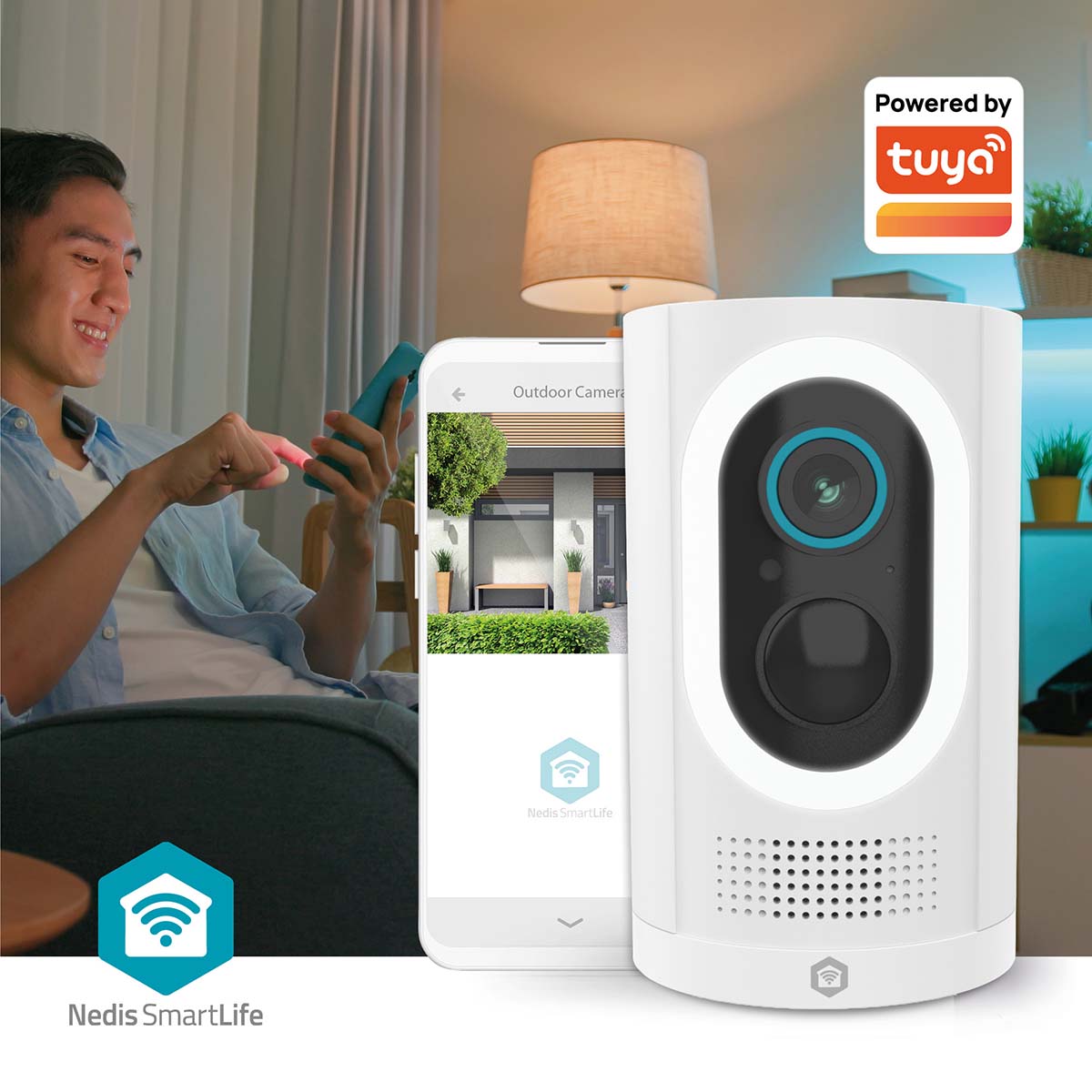 SmartLife Außenkamera | Wi-Fi | Spotlight | 3MP Full HD 1296p | IP65 | Max. Batterie-Lebensdauer: 6 Monate | Cloud Storage (optional) / microSD (not enthalten) | 5 V DC | mit Bewegungssensor | Nachtsicht | Weiss