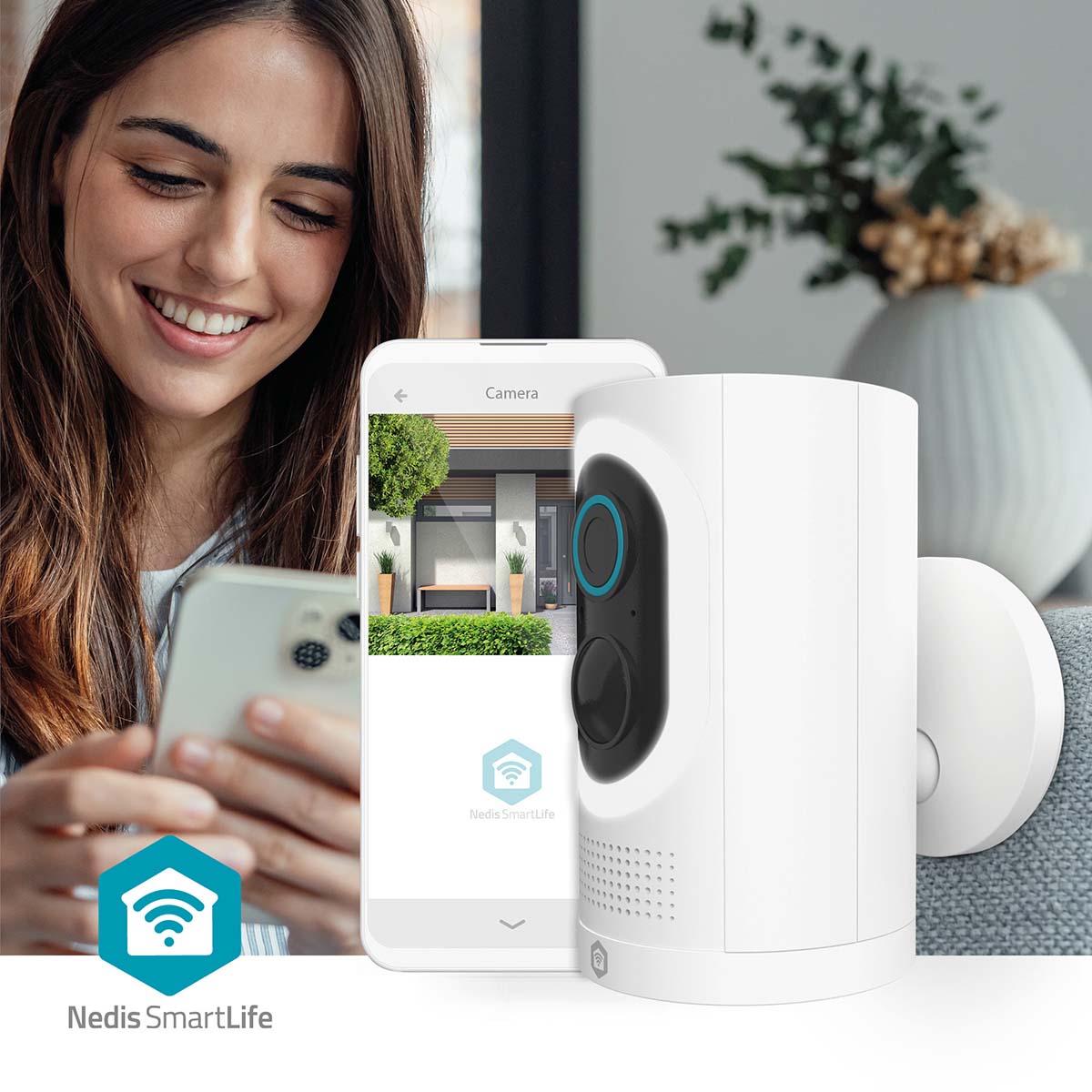 SmartLife Außenkamera | Wi-Fi | Spotlight | 3MP Full HD 1296p | IP65 | Max. Batterie-Lebensdauer: 6 Monate | Cloud Storage (optional) / microSD (not enthalten) | 5 V DC | mit Bewegungssensor | Nachtsicht | Weiss