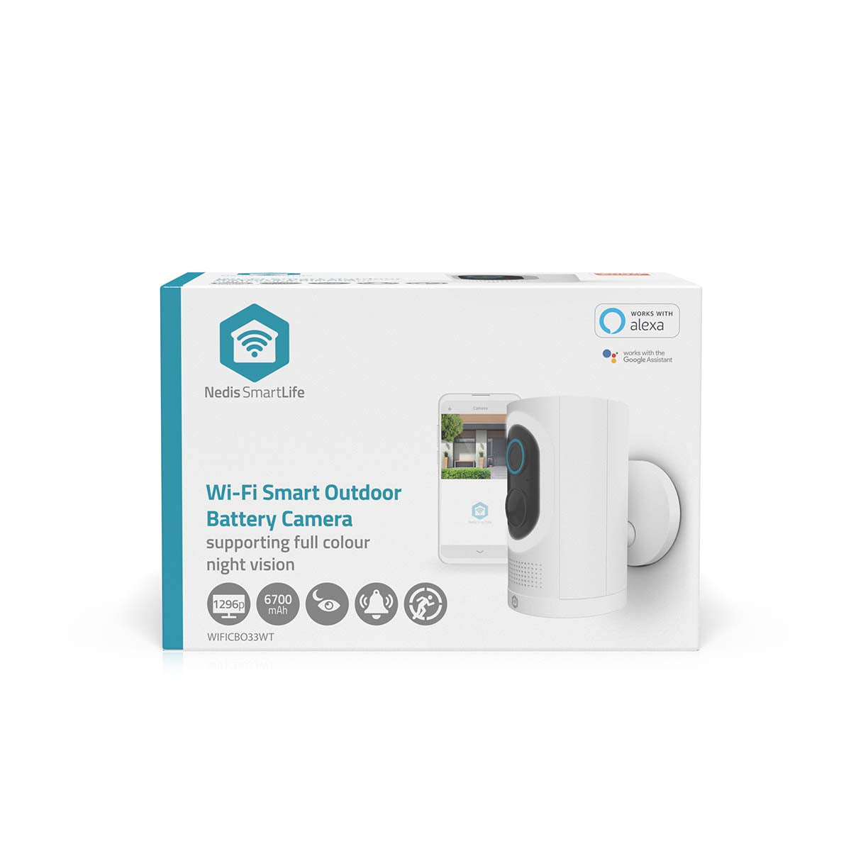 SmartLife Außenkamera | Wi-Fi | Spotlight | 3MP Full HD 1296p | IP65 | Max. Batterie-Lebensdauer: 6 Monate | Cloud Storage (optional) / microSD (not enthalten) | 5 V DC | mit Bewegungssensor | Nachtsicht | Weiss