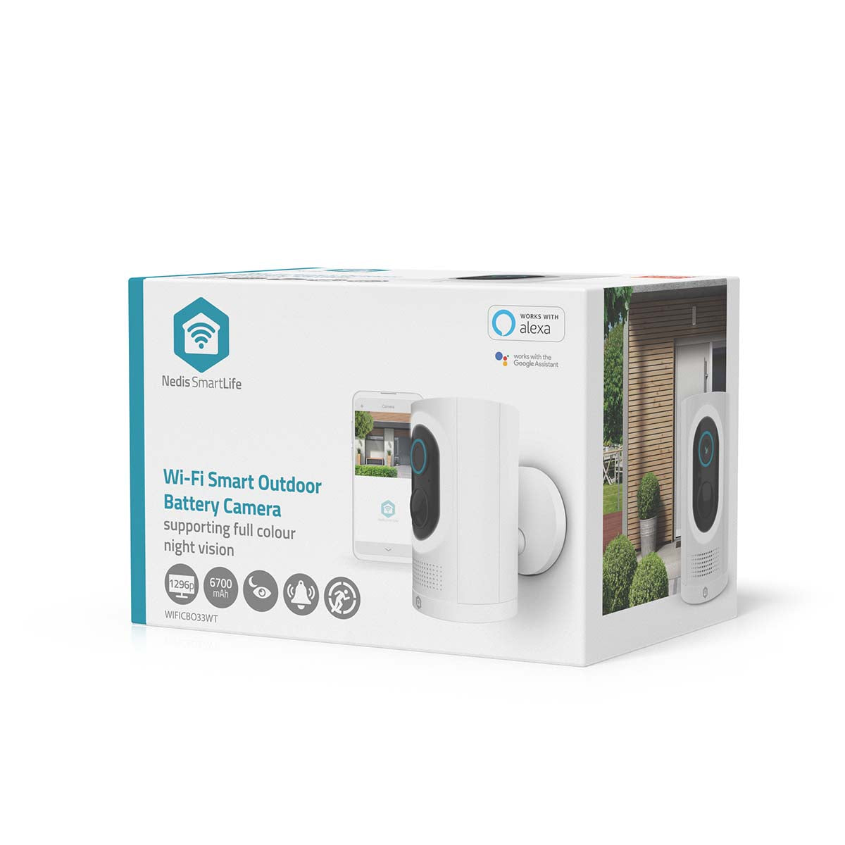 SmartLife Außenkamera | Wi-Fi | Spotlight | 3MP Full HD 1296p | IP65 | Max. Batterie-Lebensdauer: 6 Monate | Cloud Storage (optional) / microSD (not enthalten) | 5 V DC | mit Bewegungssensor | Nachtsicht | Weiss