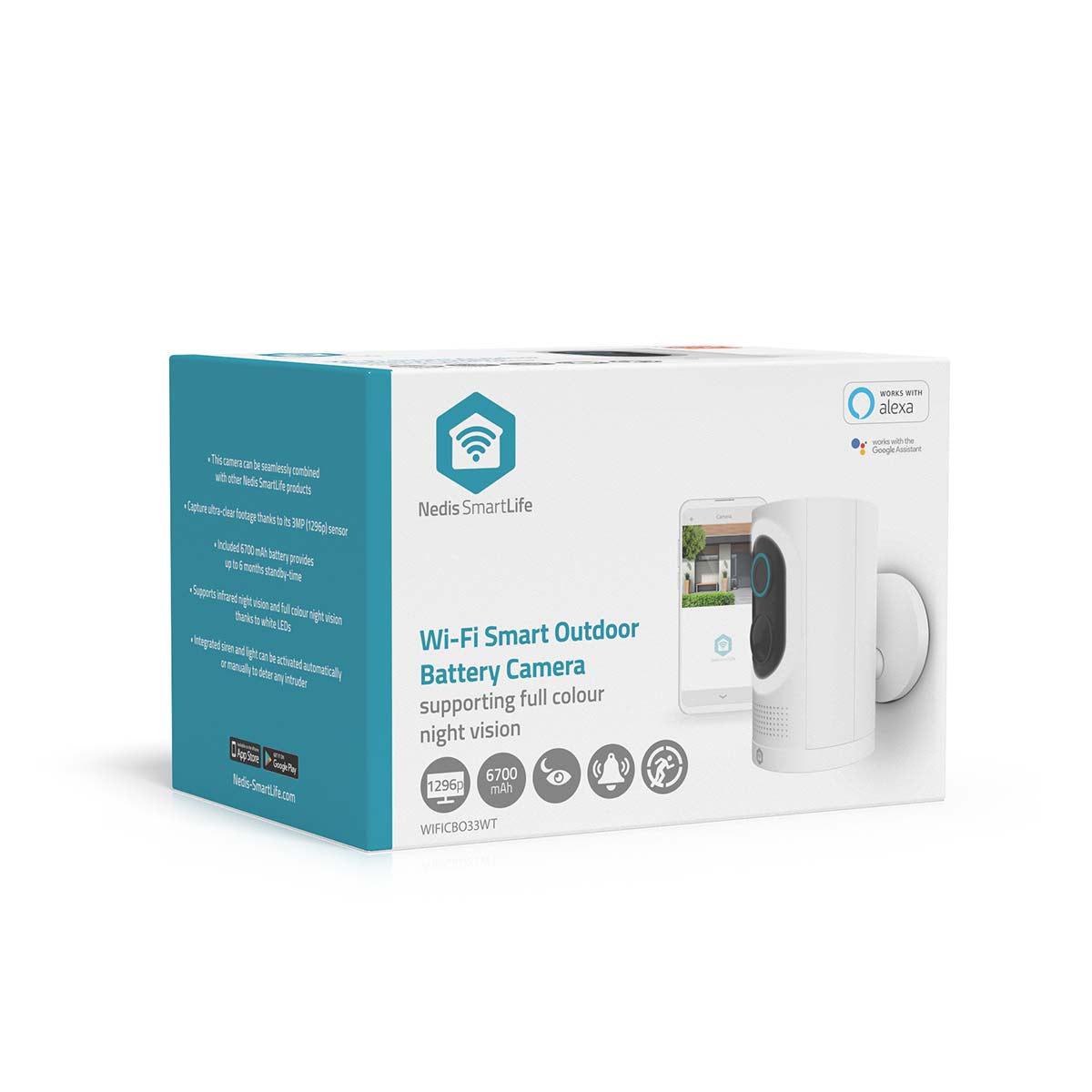 SmartLife Außenkamera | Wi-Fi | Spotlight | 3MP Full HD 1296p | IP65 | Max. Batterie-Lebensdauer: 6 Monate | Cloud Storage (optional) / microSD (not enthalten) | 5 V DC | mit Bewegungssensor | Nachtsicht | Weiss