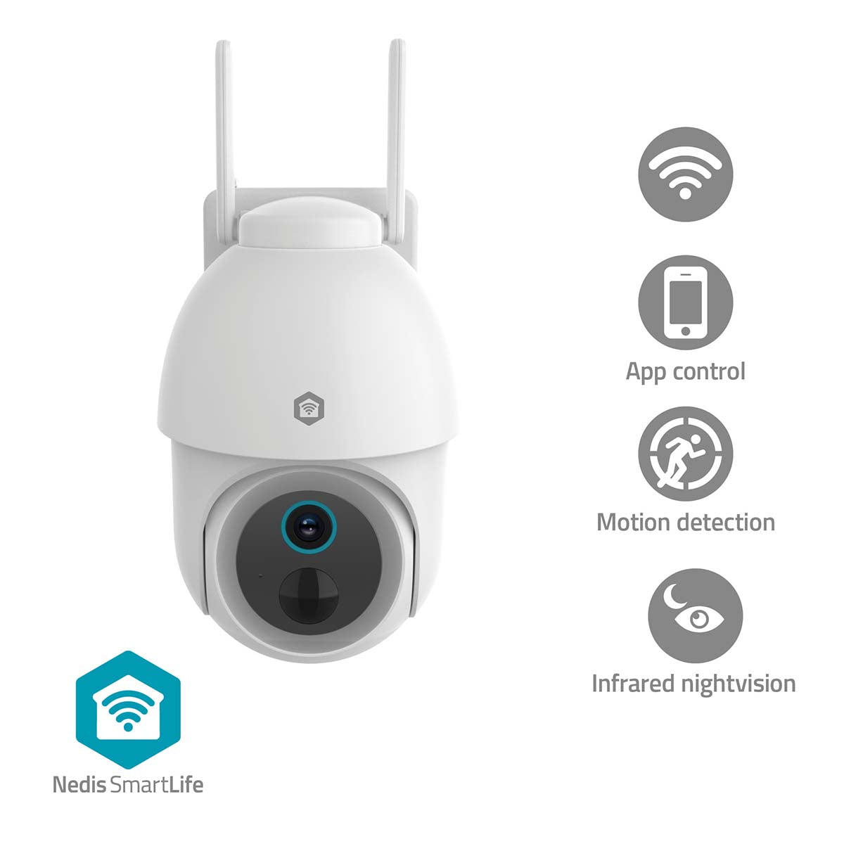 SmartLife Außenkamera | Wi-Fi | Spotlight | 3MP Full HD 1296p | Pan tilt | IP65 | Max. Batterie-Lebensdauer: 3 Monate | Cloud Storage (optional) / microSD (not enthalten) | 5 V DC | mit Bewegungssensor | Nachtsicht | Weiss