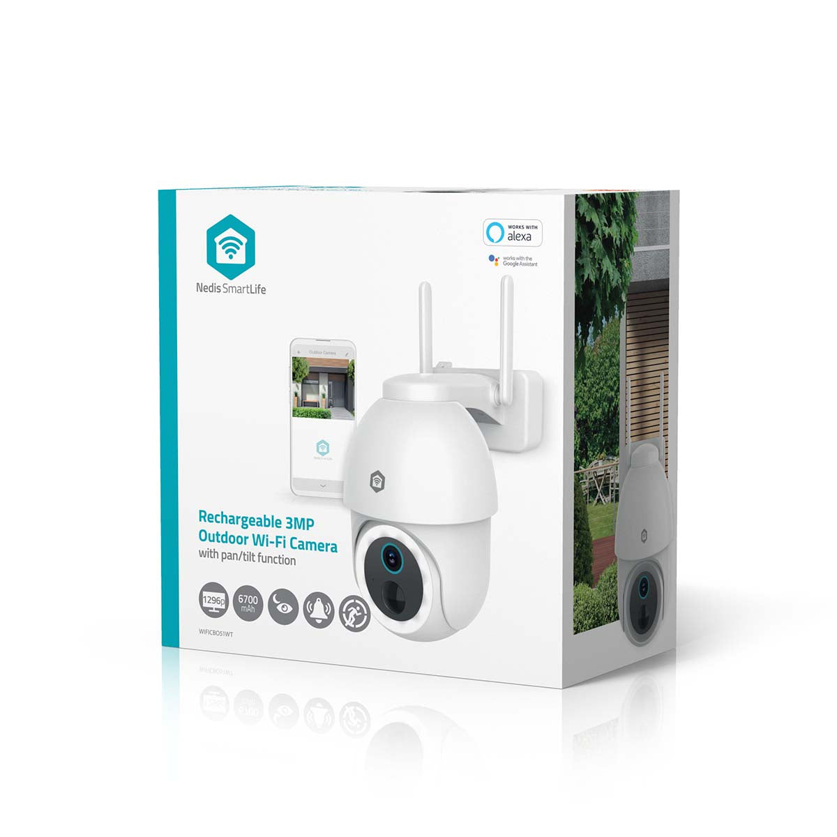 SmartLife Außenkamera | Wi-Fi | Spotlight | 3MP Full HD 1296p | Pan tilt | IP65 | Max. Batterie-Lebensdauer: 3 Monate | Cloud Storage (optional) / microSD (not enthalten) | 5 V DC | mit Bewegungssensor | Nachtsicht | Weiss
