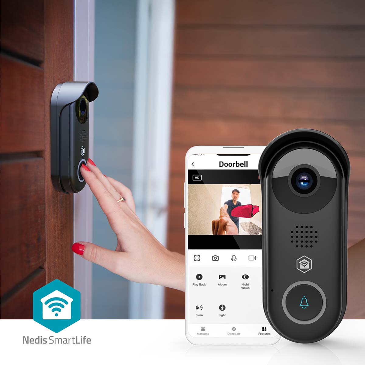 SmartLife Video-Türsprechanlage | Wi-Fi | Trafo | Full HD 1080p | Cloud Storage (optional) / microSD (not enthalten) / Onvif | IP54 | mit Bewegungssensor | Nachtsicht | Schwarz