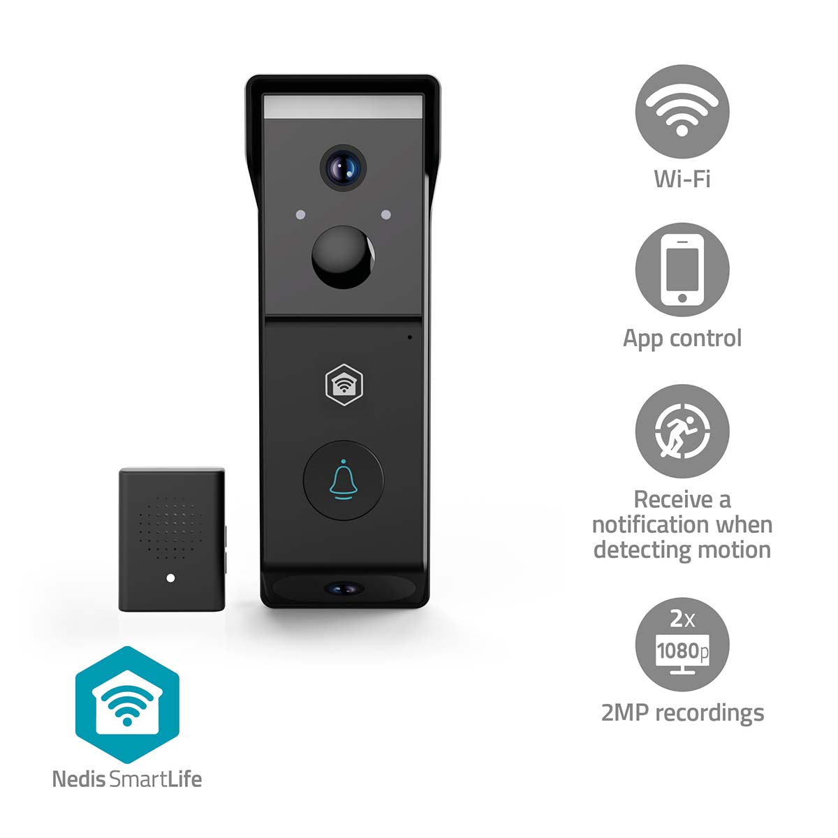 SmartLife Video-Türsprechanlage | Wi-Fi | Batteriebetrieben | Full HD 1080p | Cloud Storage (optional) / microSD (not enthalten) | IP54 | mit Bewegungssensor | Nachtsicht | Schwarz