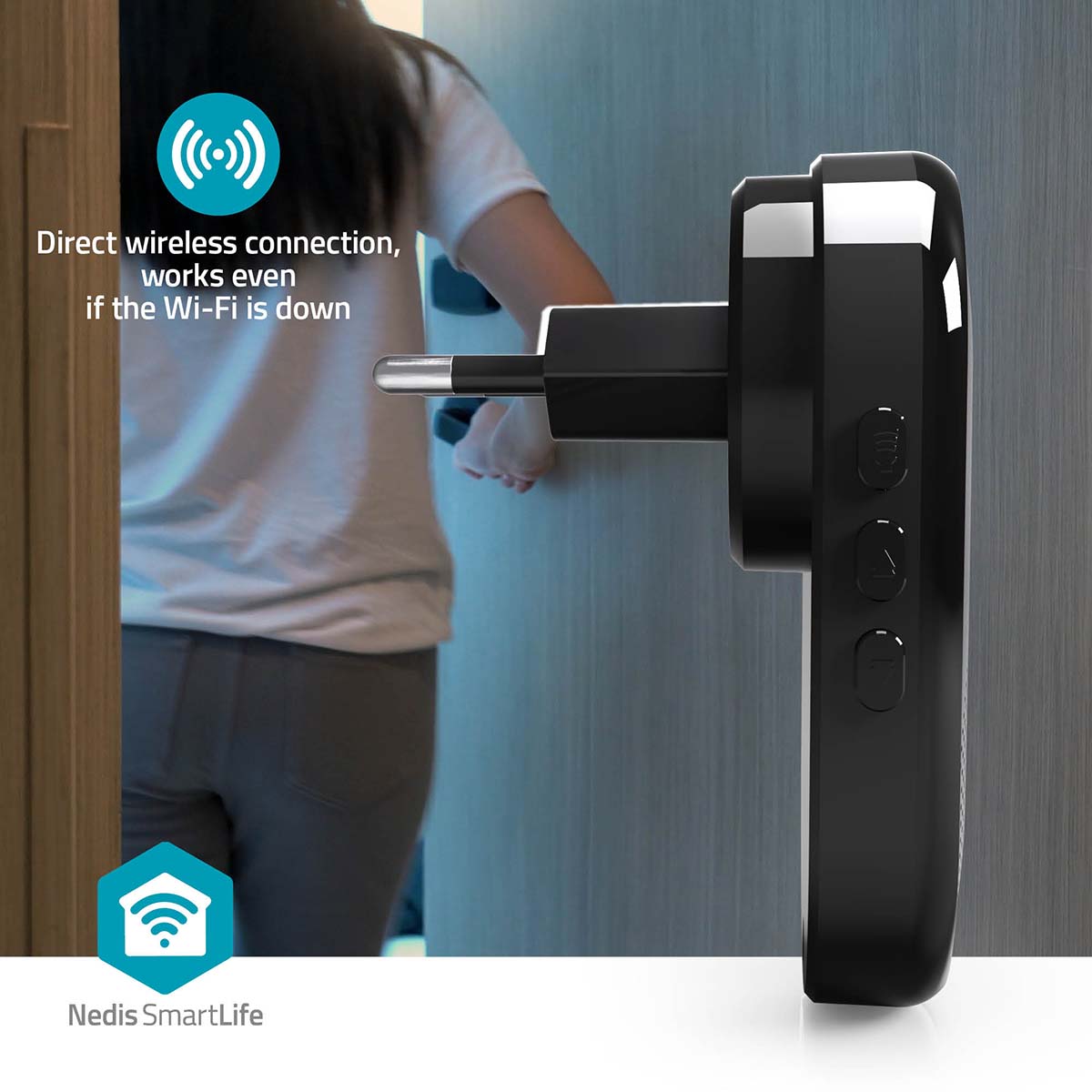 SmartLife Gong | 433 MHz | Zubehör für: WIFICDP11BK / WIFICDP21BK / WIFICDP31BK | Netzstromversorgung | 55 Klänge | 110 - 240 V AC 50/60 Hz | Verstellbares Volumen | Schwarz