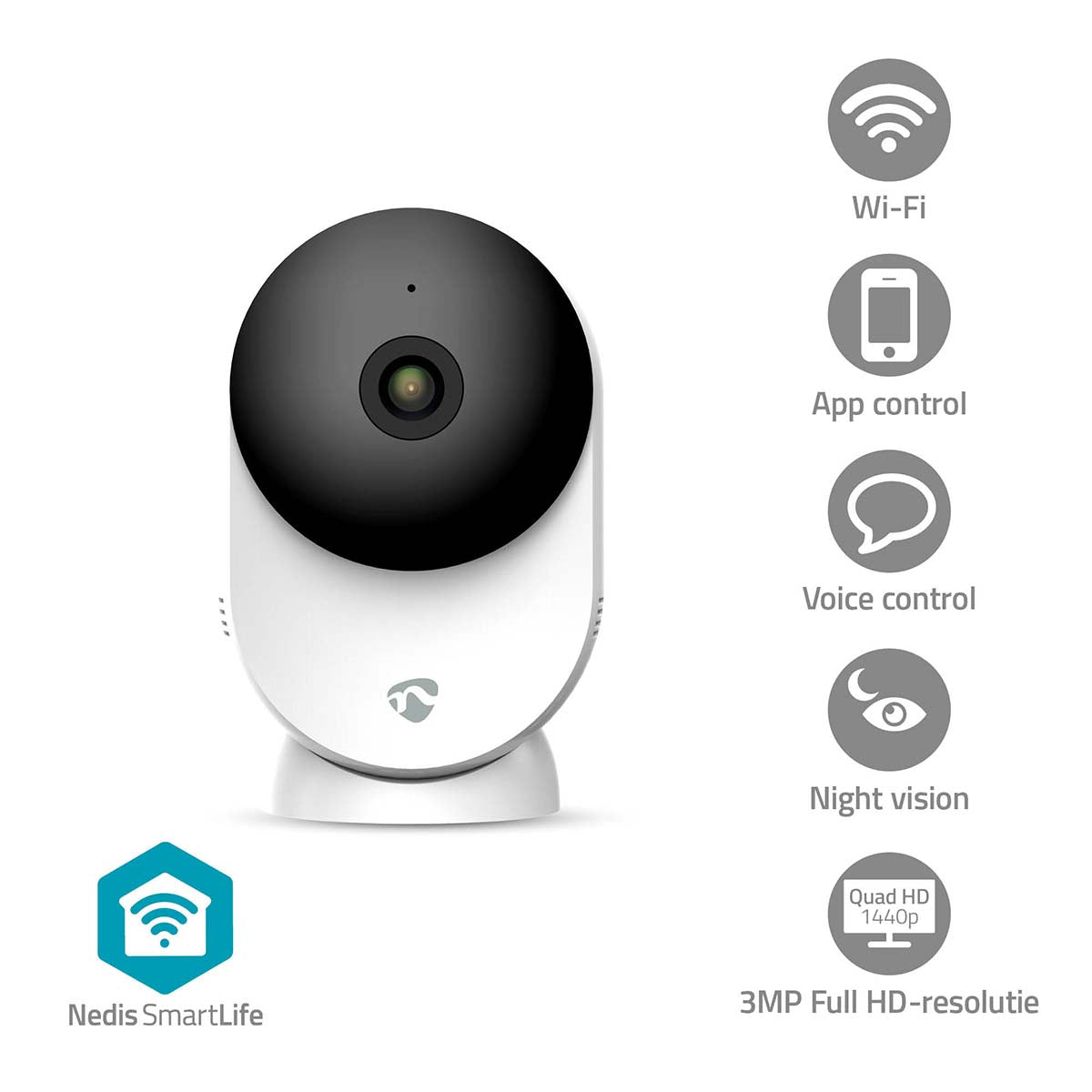 SmartLife Innenkamera | Wi-Fi | 3MP Full HD 1296p | Cloud Storage (optional) / microSD (not enthalten) / Onvif | mit Bewegungssensor | Nachtsicht | Weiss