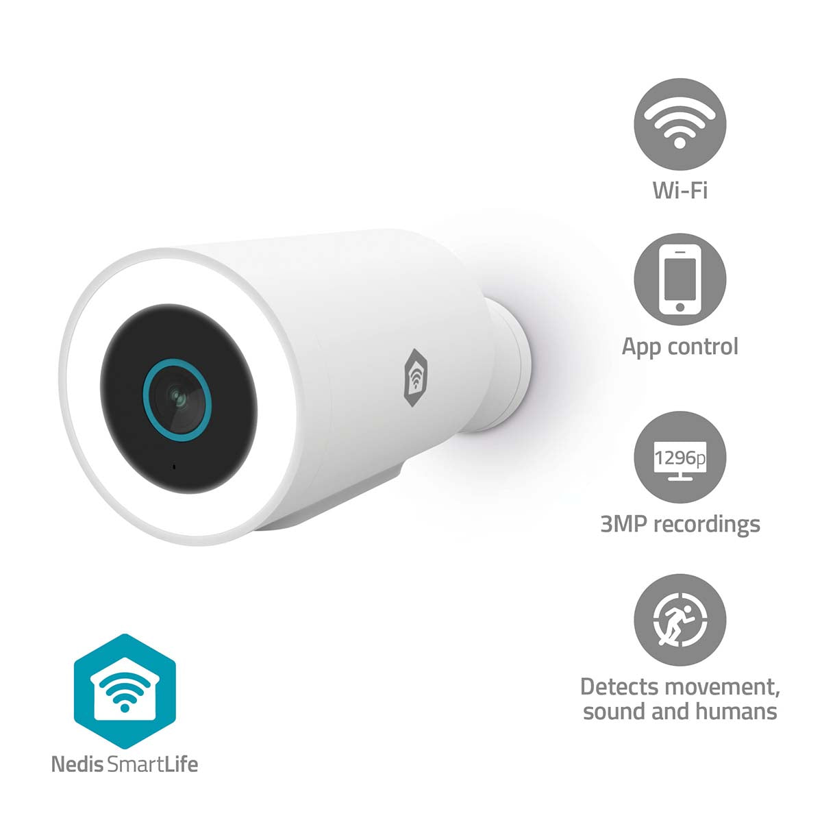 SmartLife Außenkamera | Wi-Fi | Spotlight | 3MP Full HD 1296p | IP65 | Cloud Storage (optional) / microSD (not enthalten) / Onvif | 5 V DC | mit Bewegungssensor | Nachtsicht | Weiss