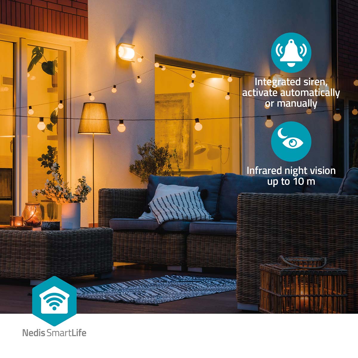 SmartLife Außenkamera | Wi-Fi | Spotlight | 3MP Full HD 1296p | IP65 | Cloud Storage (optional) / microSD (not enthalten) / Onvif | 5 V DC | mit Bewegungssensor | Nachtsicht | Weiss