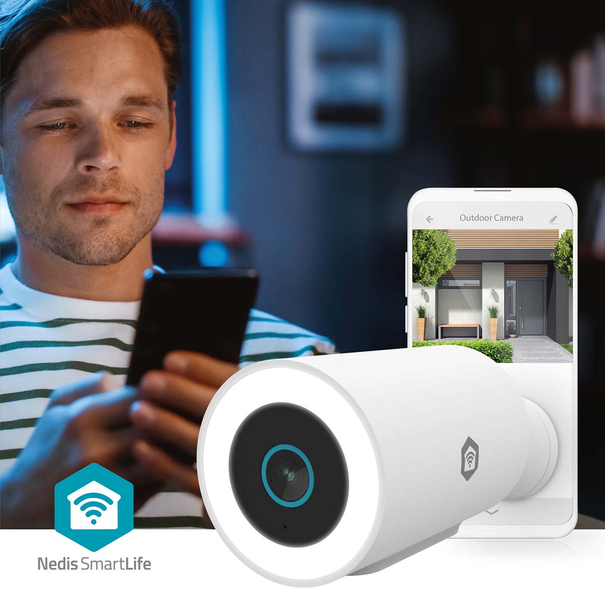 SmartLife Außenkamera | Wi-Fi | Spotlight | 3MP Full HD 1296p | IP65 | Cloud Storage (optional) / microSD (not enthalten) / Onvif | 5 V DC | mit Bewegungssensor | Nachtsicht | Weiss