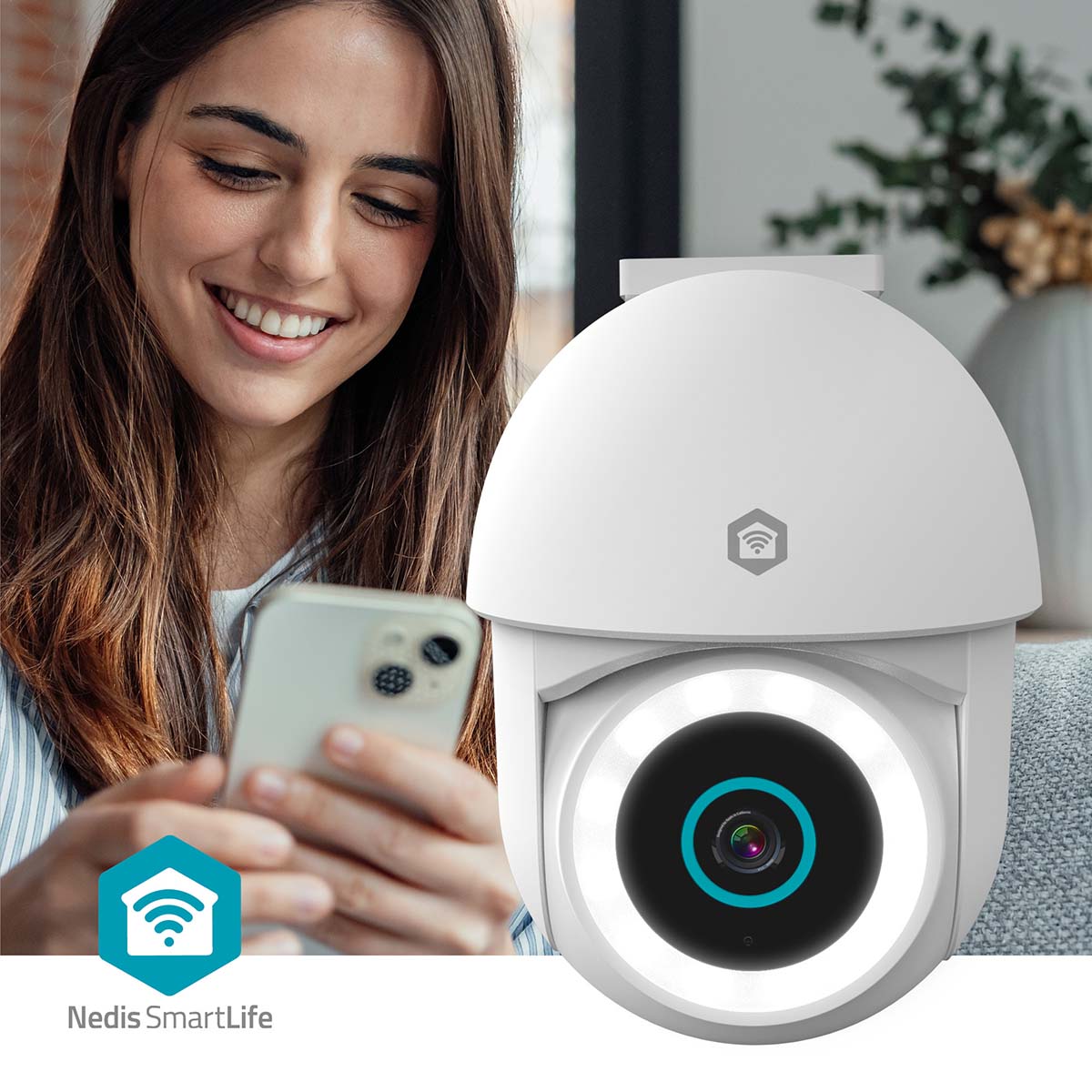 SmartLife Außenkamera | Wi-Fi | Spotlight | 3MP Full HD 1296p | Pan tilt | IP65 | Cloud Storage (optional) / microSD (not enthalten) / Onvif | 5 V DC | mit Bewegungssensor | Nachtsicht | Weiss