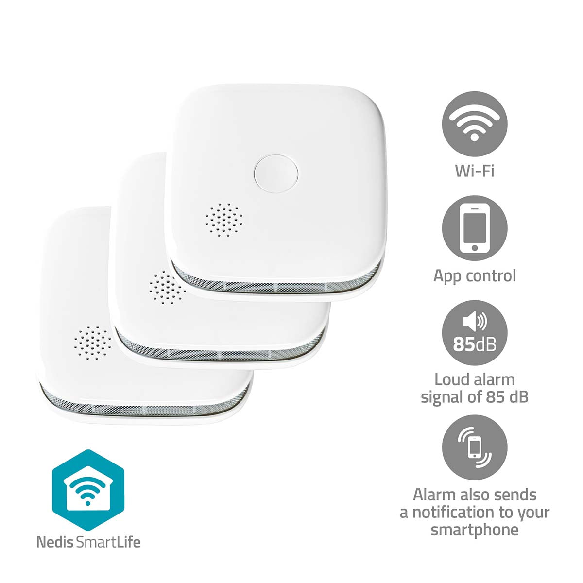 SmartLife Rauchmelder | Wi-Fi | Batteriebetrieben | Sensorlebensdauer: 10 Jahre | EN 14604 | Max. Batterie-Lebensdauer: 24 Monate | 85 dB | Weiss | 3 Stück