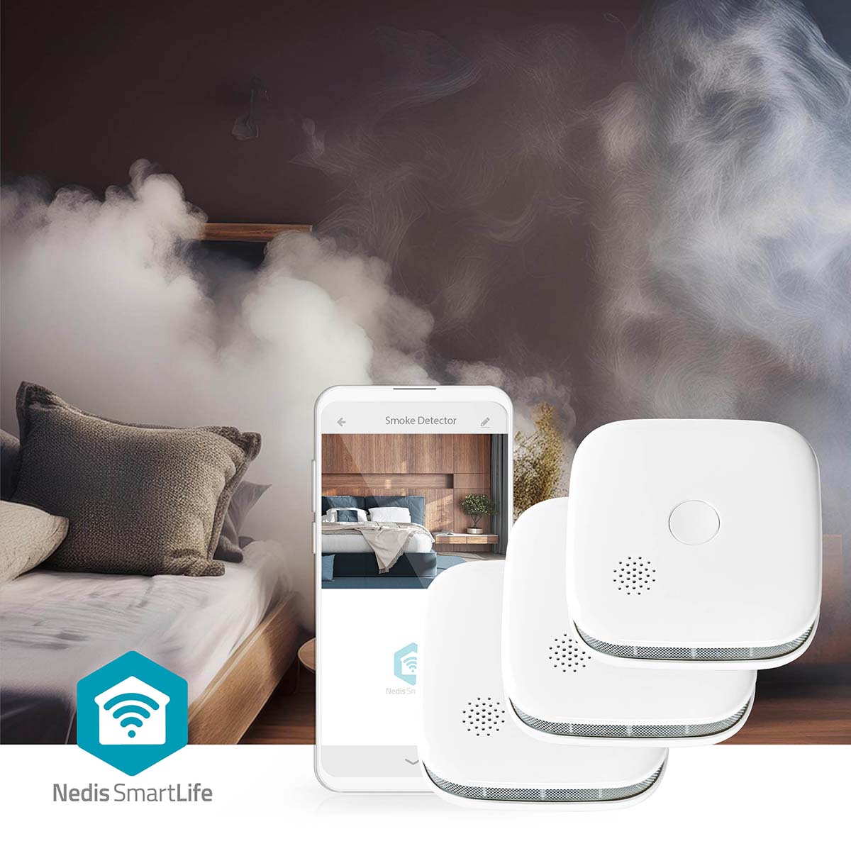 SmartLife Rauchmelder | Wi-Fi | Batteriebetrieben | Sensorlebensdauer: 10 Jahre | EN 14604 | Max. Batterie-Lebensdauer: 24 Monate | 85 dB | Weiss | 3 Stück