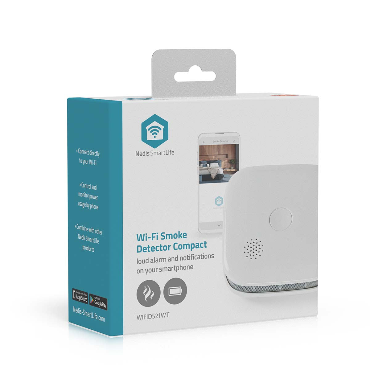 SmartLife Rauchmelder | Wi-Fi | Batteriebetrieben | Sensorlebensdauer: 10 Jahre | EN 14604 | Max. Batterie-Lebensdauer: 24 Monate | 85 dB | Weiss | 1 Stück