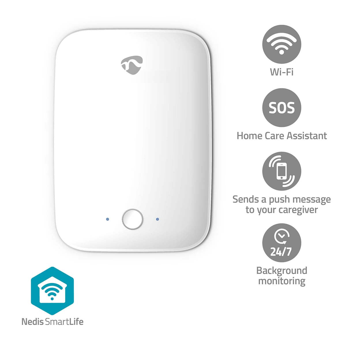 Sturzmelder | Wi-Fi | Erfassungsbereich: 7 m | Effektives Sichtfeld (horizontal): ±45° | Effektives Sichtfeld (vertikal): ±45° | IP54 | Weiss