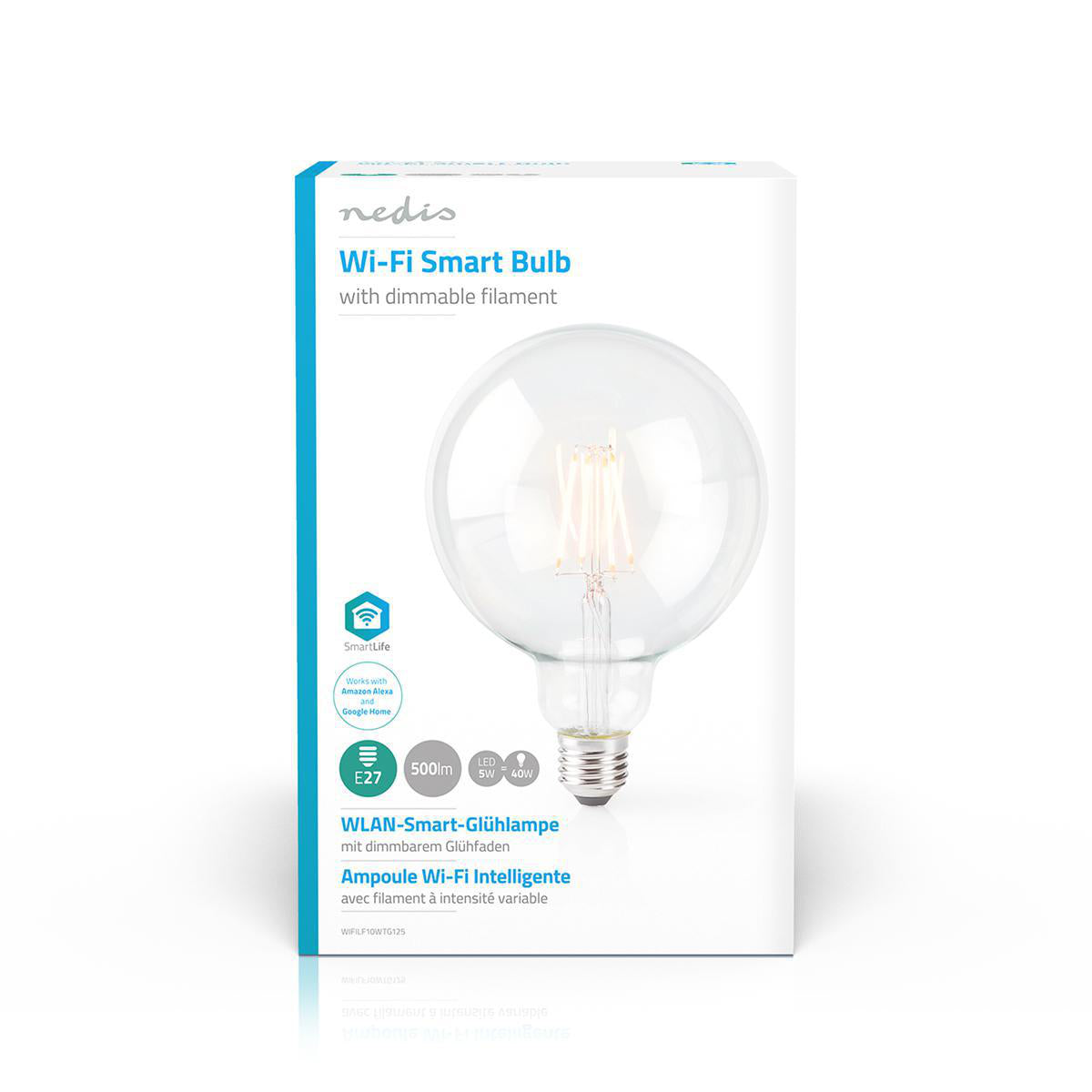 SmartLife LED Filament Lampe | Wi-Fi | E27 | 500 lm | 5 W | Warmweiss | 2700 K | Glas | Android™ / IOS | G125 | 1 Stück