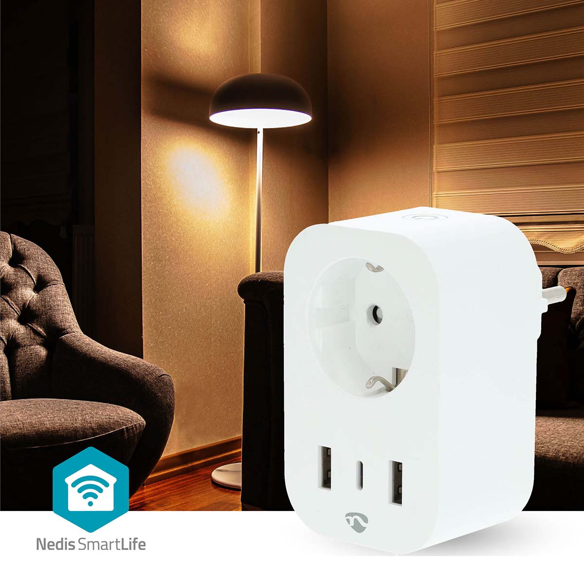 SmartLife Smart Stecker | Wi-Fi | IP21 | Leistungsmesser | 3680 W | Type F (CEE 7/7) / 1x USB-C™ / 2x USB | 0 - 55 °C | Android™ / IOS | Weiss | 1 Stück