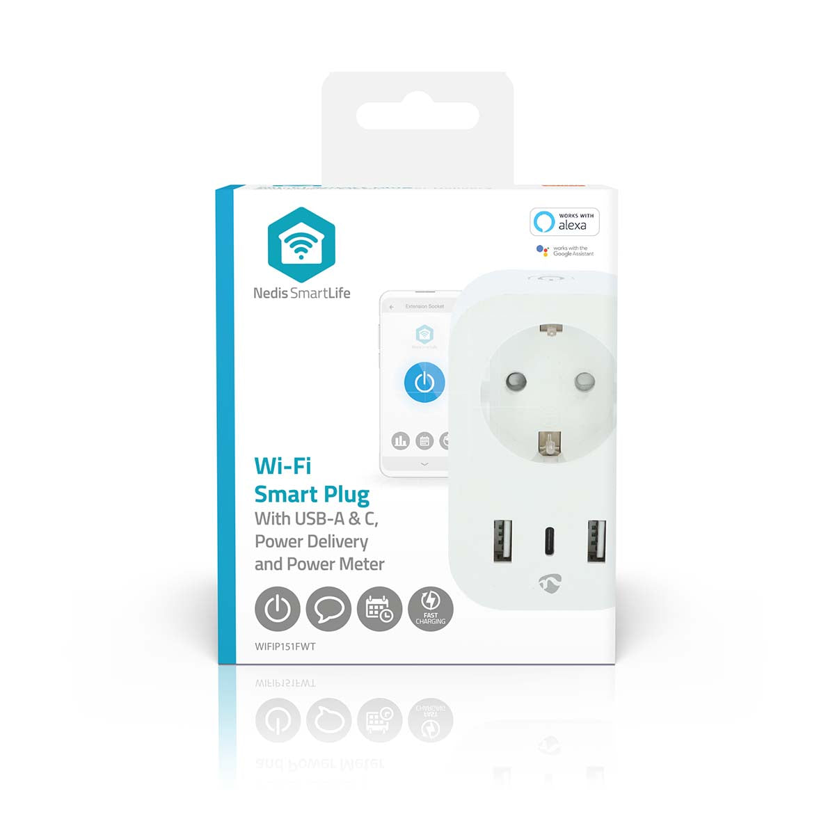 SmartLife Smart Stecker | Wi-Fi | IP21 | Leistungsmesser | 3680 W | Type F (CEE 7/7) / 1x USB-C™ / 2x USB | 0 - 55 °C | Android™ / IOS | Weiss | 1 Stück