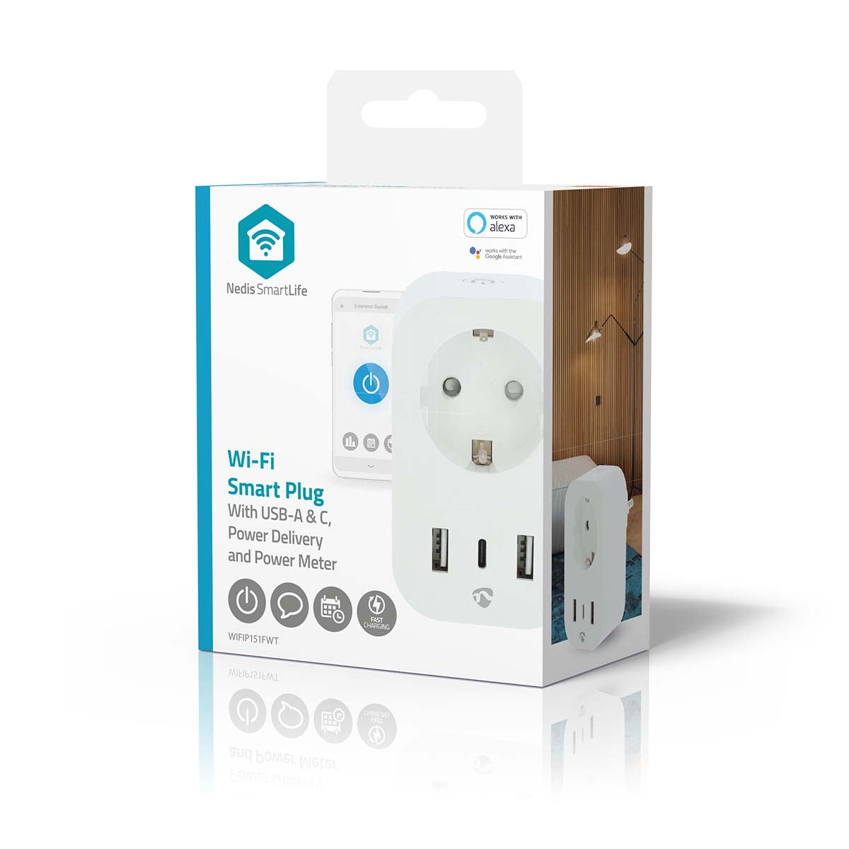 SmartLife Smart Stecker | Wi-Fi | IP21 | Leistungsmesser | 3680 W | Type F (CEE 7/7) / 1x USB-C™ / 2x USB | 0 - 55 °C | Android™ / IOS | Weiss | 1 Stück