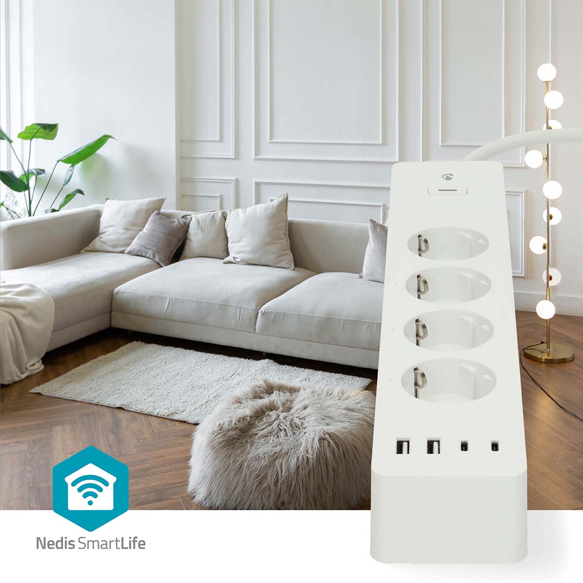 SmartLife Power Strip | Wi-Fi | Hybrid (CEE 7/7) / USB A / USB-C™ | 16 A | 3680 W | 2.00 m | 0 - 55 °C | Android™ / IOS | Weiss