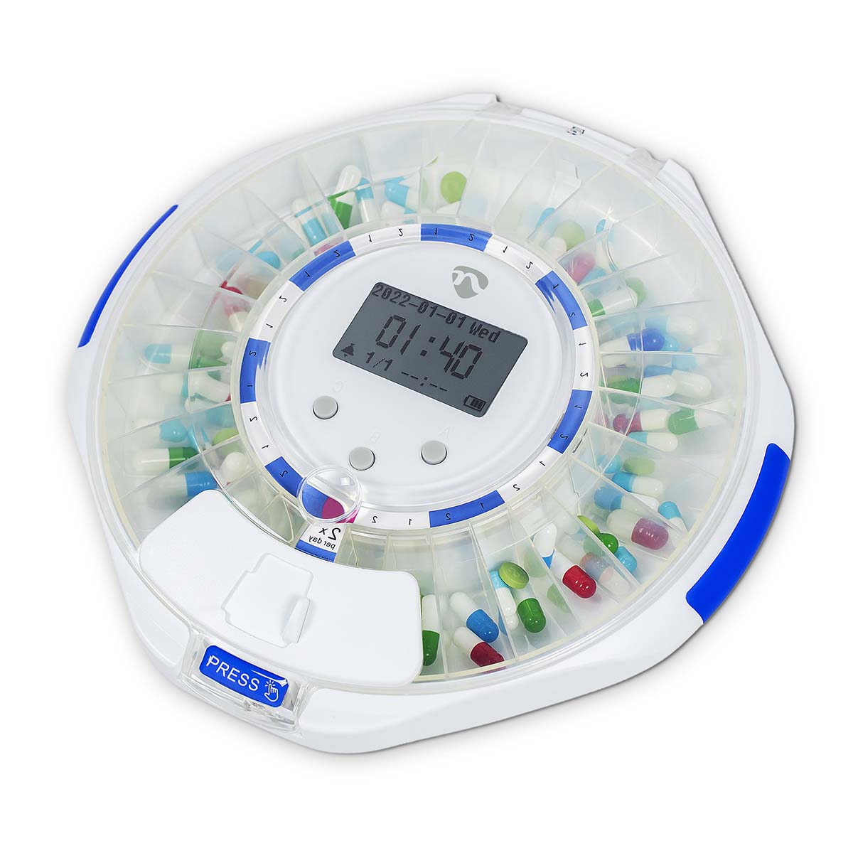 SmartLife Pillenspender | Wi-Fi | 28 Fächer | Anzahl der Alarmzeiten: 9 Weckzeiten pro Tag | Licht / Piep / Stimme | LCD-Anzeige | Weiss