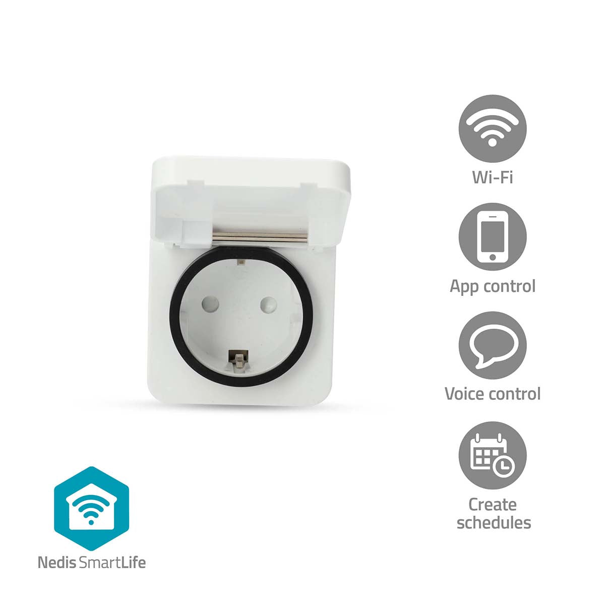 SmartLife Smart Stecker | Wi-Fi | IP44 | 3680 W | Schutzkontakt | -25 - 55 °C | Android™ / IOS | Grau / Weiss | 1 Stück
