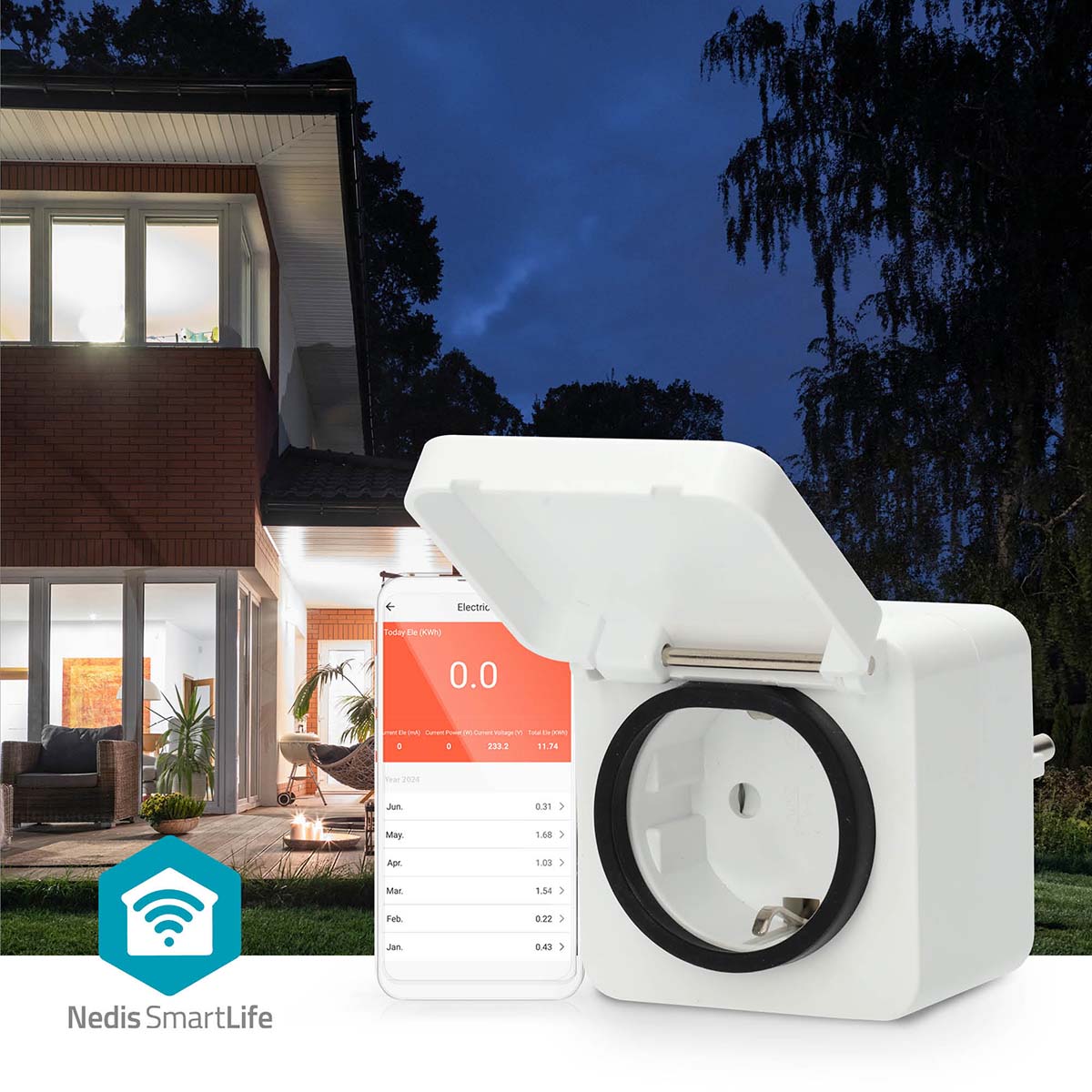SmartLife Smart Stecker | Wi-Fi | IP44 | 3680 W | Schutzkontakt | -25 - 55 °C | Android™ / IOS | Grau / Weiss | 1 Stück
