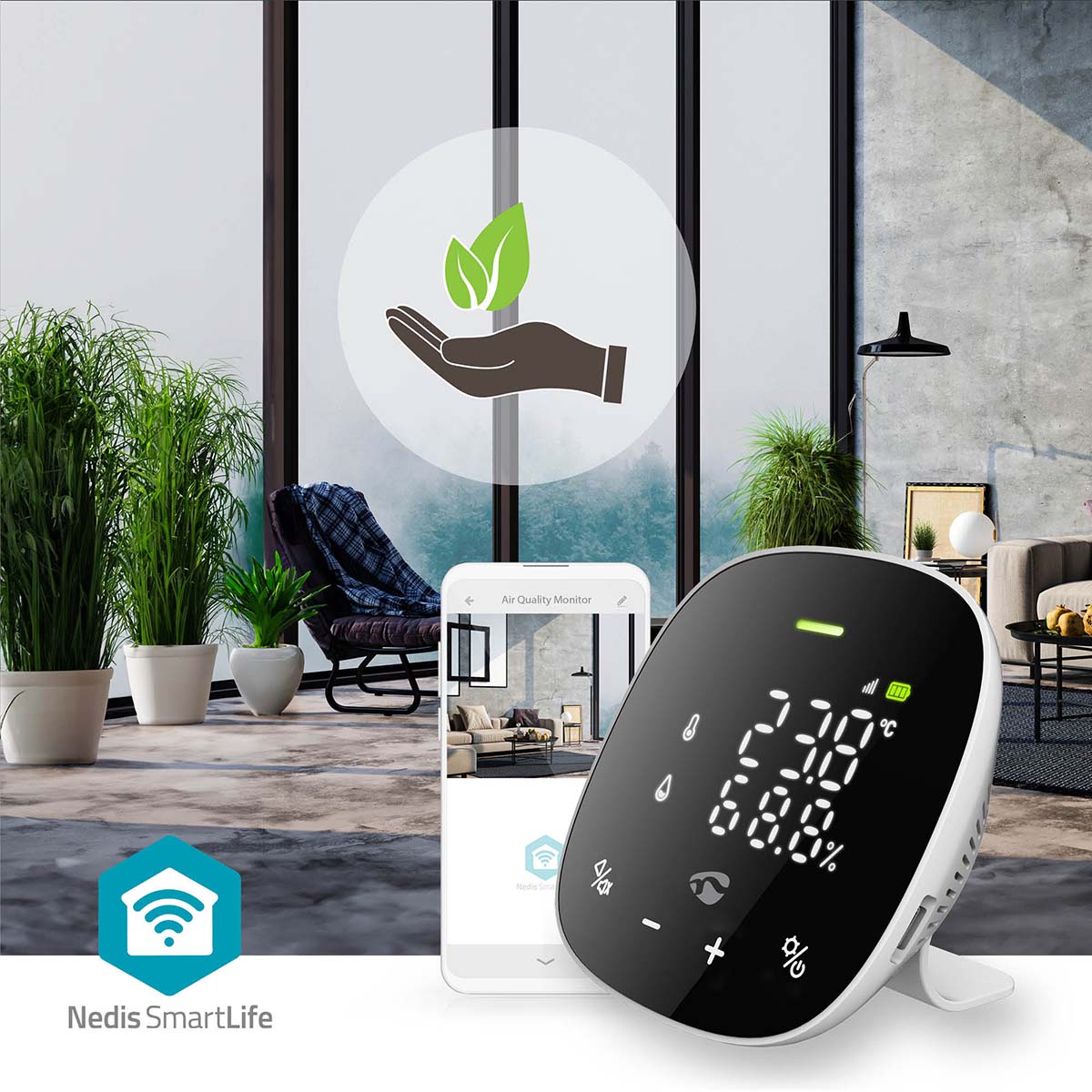 SmartLife Luftqualitätsmonitor | Wi-Fi | inkl. Display | Kohlendioxid (CO2) / Luftfeuchtigkeit / Temperatur | Android™ / IOS | Schwarz / Weiss