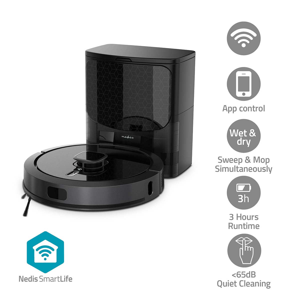 SmartLife Roboter-Staubsauger | Laser-Navigation | Wi-Fi | Kapazität Auffangbehälter: 0.6 l | Automatisches Laden | Maximale Betriebszeit: 3 Std | Schwarz | Android™ / IOS