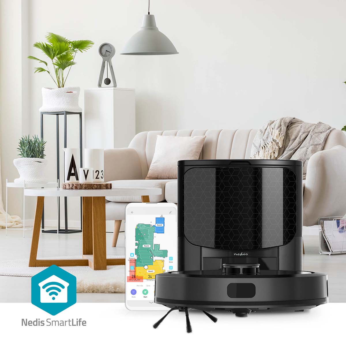 SmartLife Roboter-Staubsauger | Laser-Navigation | Wi-Fi | Kapazität Auffangbehälter: 0.6 l | Automatisches Laden | Maximale Betriebszeit: 3 Std | Schwarz | Android™ / IOS