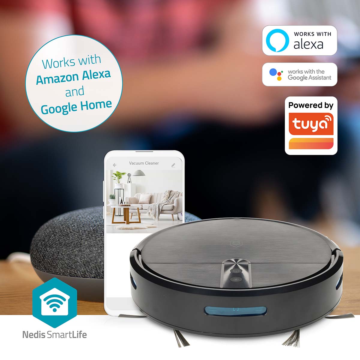 SmartLife Roboter-Staubsauger | Random | Wi-Fi | Kapazität Auffangbehälter: 0.6 l | Automatisches Laden | Maximale Betriebszeit: 2 Std | Schwarz | Android™ / IOS