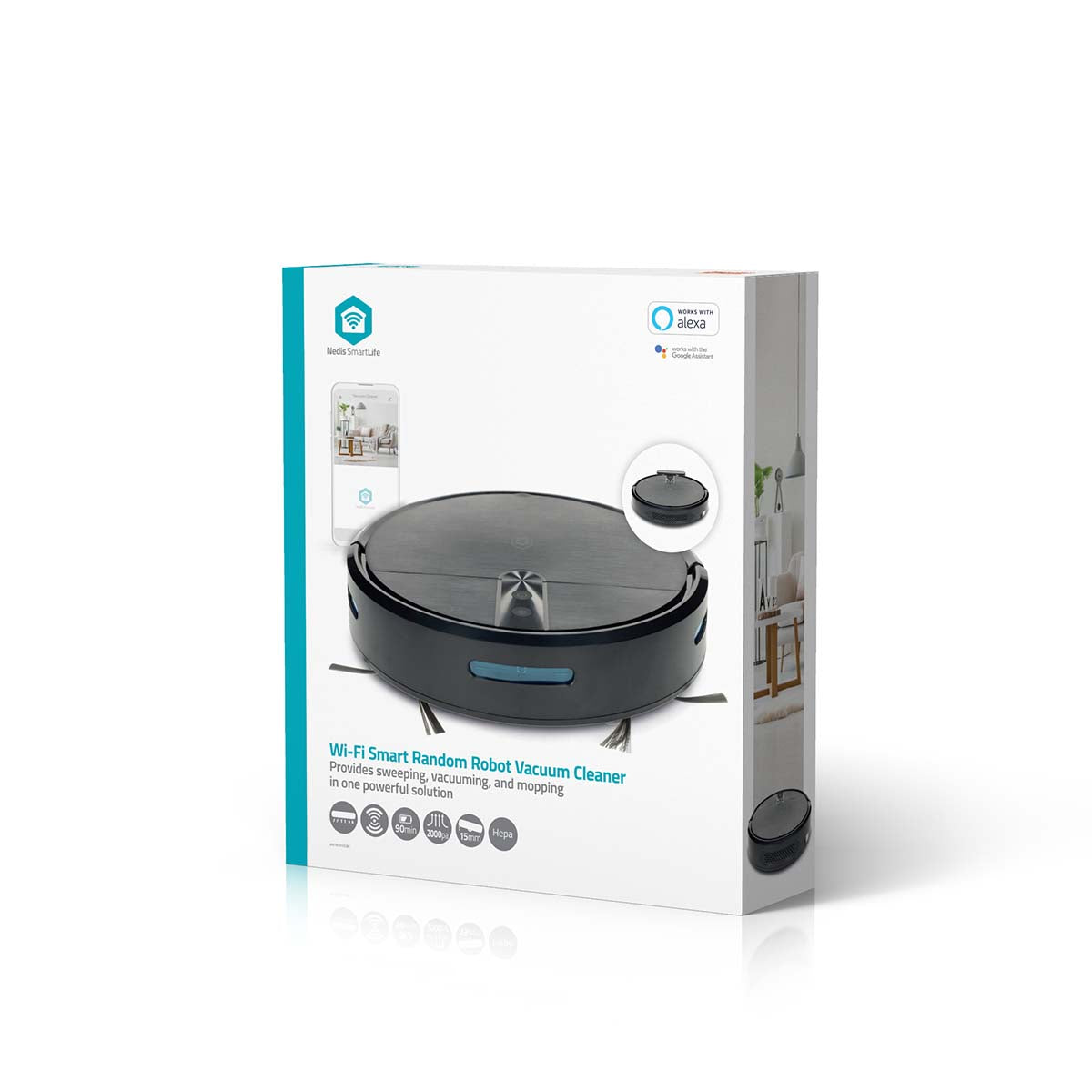 SmartLife Roboter-Staubsauger | Random | Wi-Fi | Kapazität Auffangbehälter: 0.6 l | Automatisches Laden | Maximale Betriebszeit: 2 Std | Schwarz | Android™ / IOS