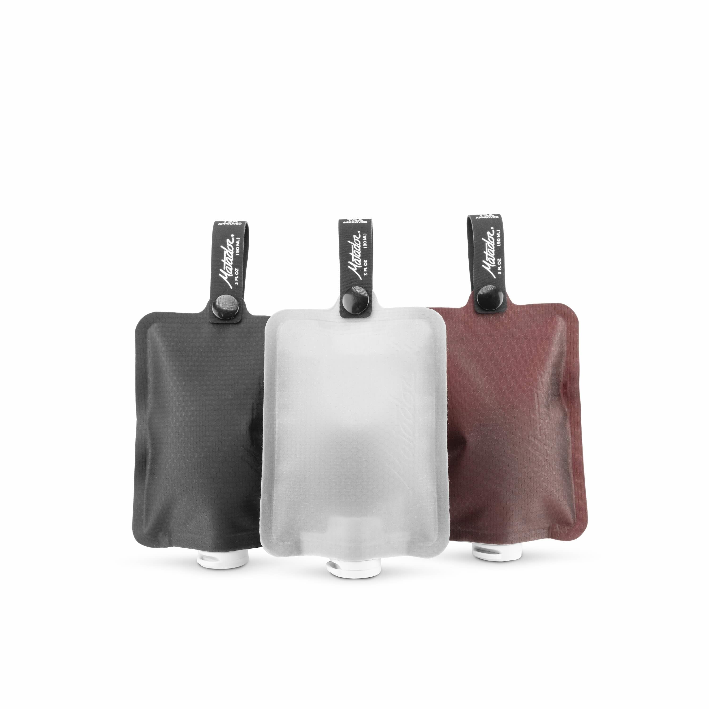 Matador FlatPak Toiletry Bottle 3-Pack (charcoal, white, garnet)