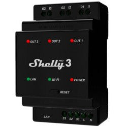 Shelly Relais "Pro 3" WLAN LAN 3x 16A 3 Kanäle 3 Phasen Max. 48A BT DIN-Rail